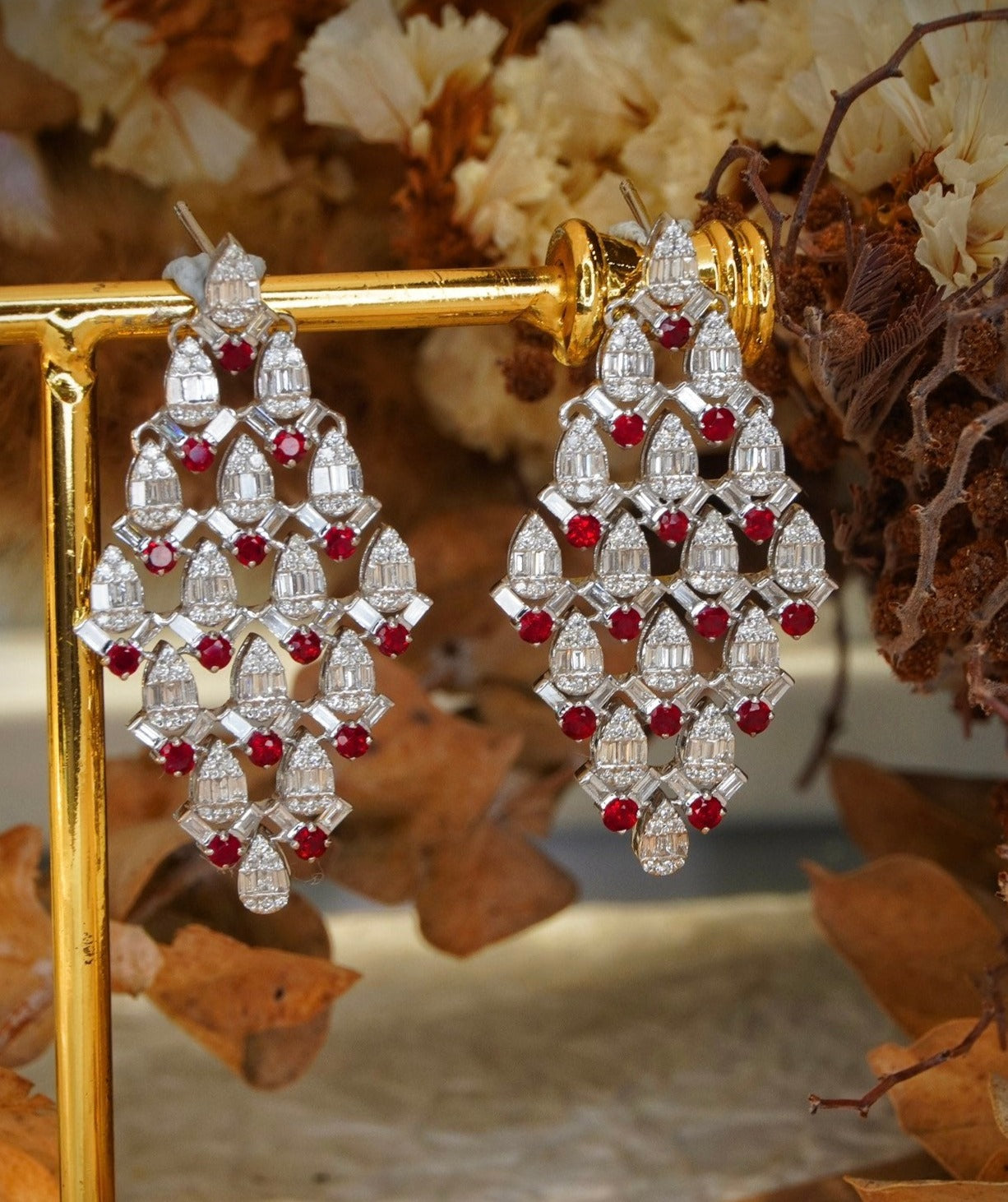 Luxury Natural Ruby Dangle Earring with Diamonds, Unique Deisgn, 18K Diamond Earring, 18K Gold Daily Earrings, Bridal Earring, Anniversary Earring, Gift for Her