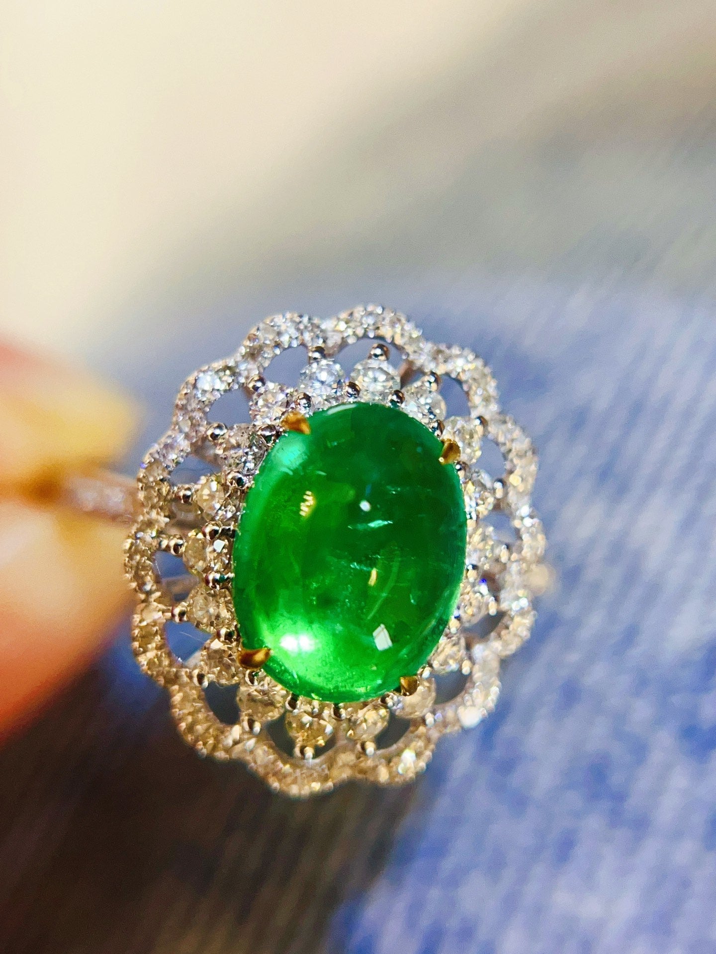 Natural Emerald Statement Ring with Diamonds, Unique Design, Bridal Ring, Anniversary Ring, Gift for Her