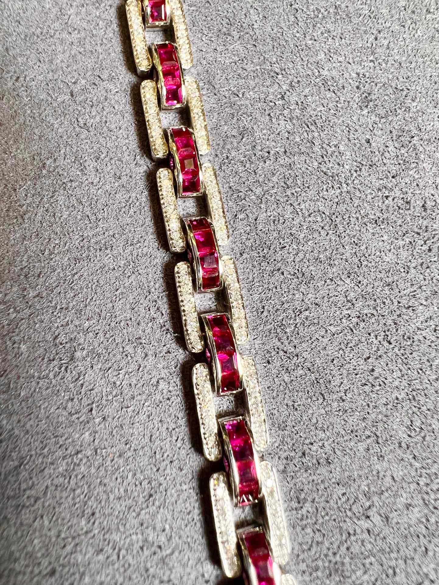 Luxurt Natural Ruby Bracelet with Diamonds, Classic Design, 18K Natural Diamond Bracelet, Wedding Bracelet, Anniversary Bracelet, Gift for you