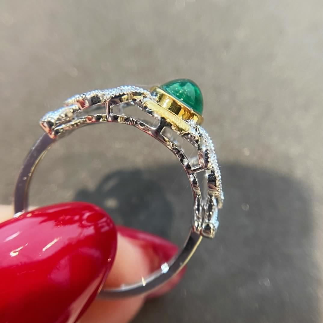 Natural Emerald Statement Ring with Diamonds, Unique Vintage Design, Bridal Ring, Anniversary Ring, Gift for Her