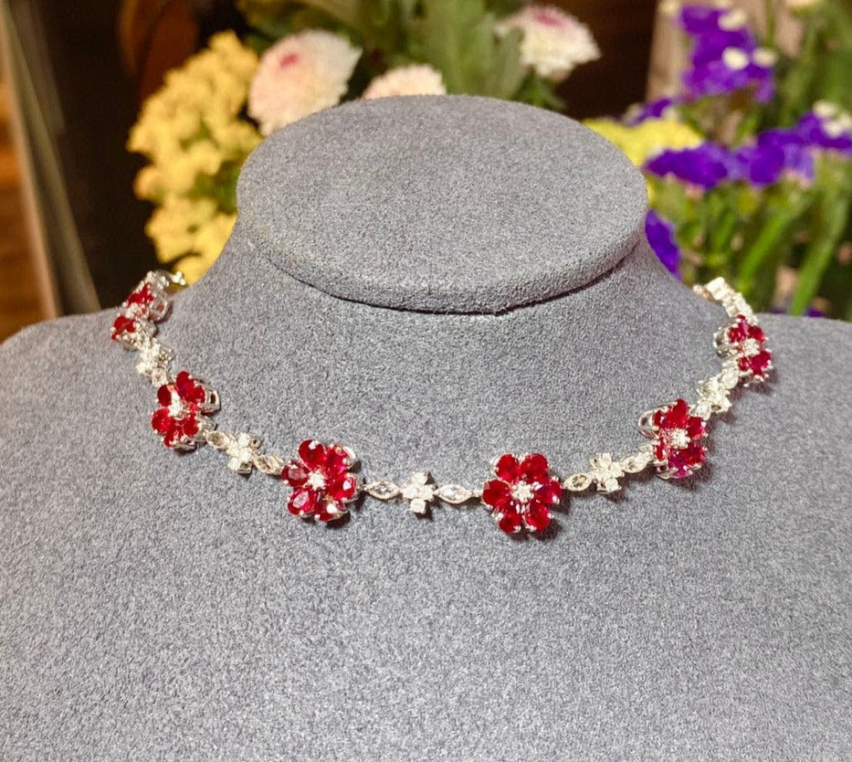 Luxury Natural Ruby Bracelet with Diamonds, Classic Design, 18K Natural Diamond Bracelet, Wedding Bracelet, Anniversary Bracelet, Gift for you