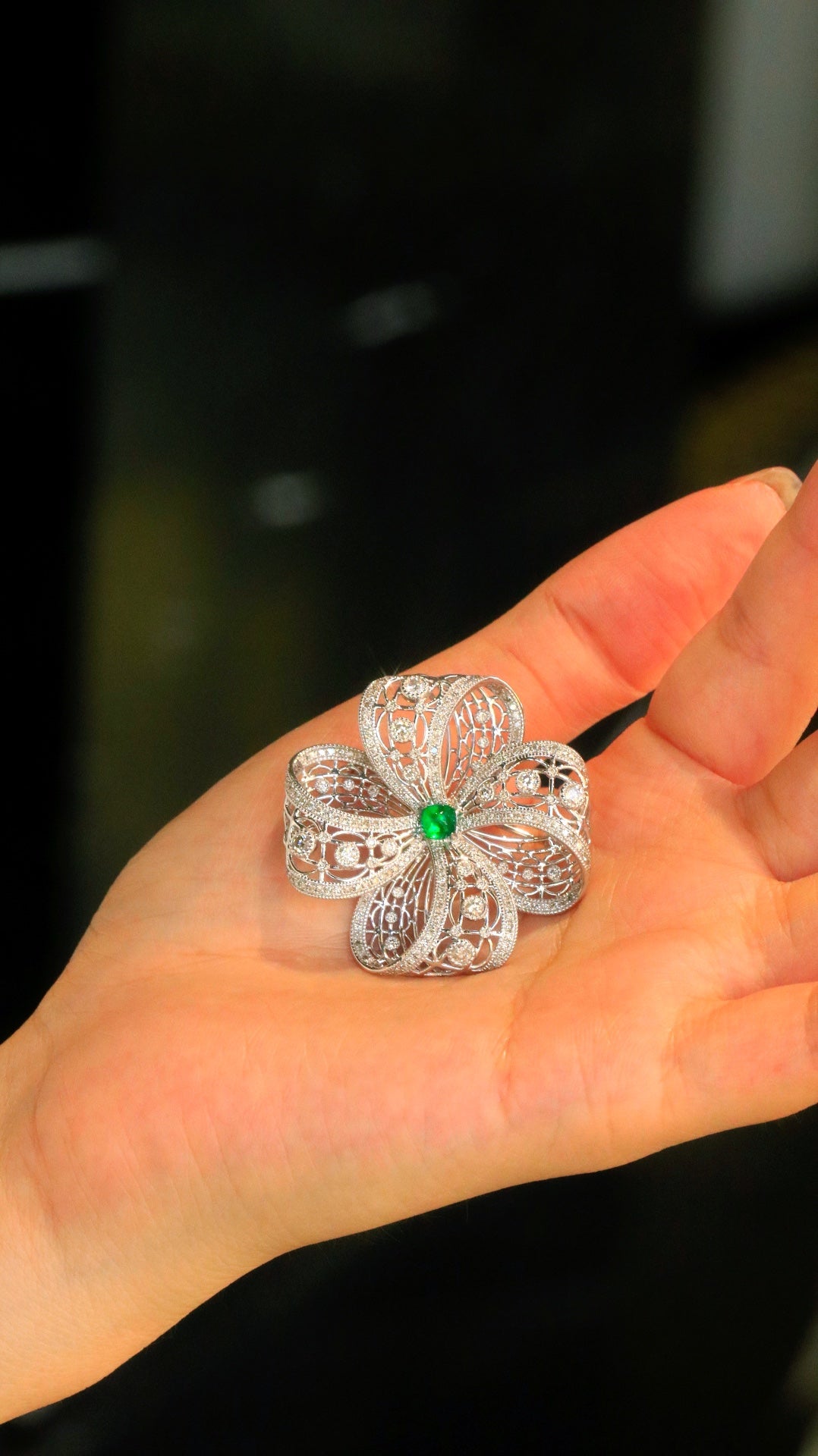 Luxury Natural Emerald Brooch and Pendant, Unique Art Deco Design, Bridal Necklace, Anniversary Necklace, Gift for Her