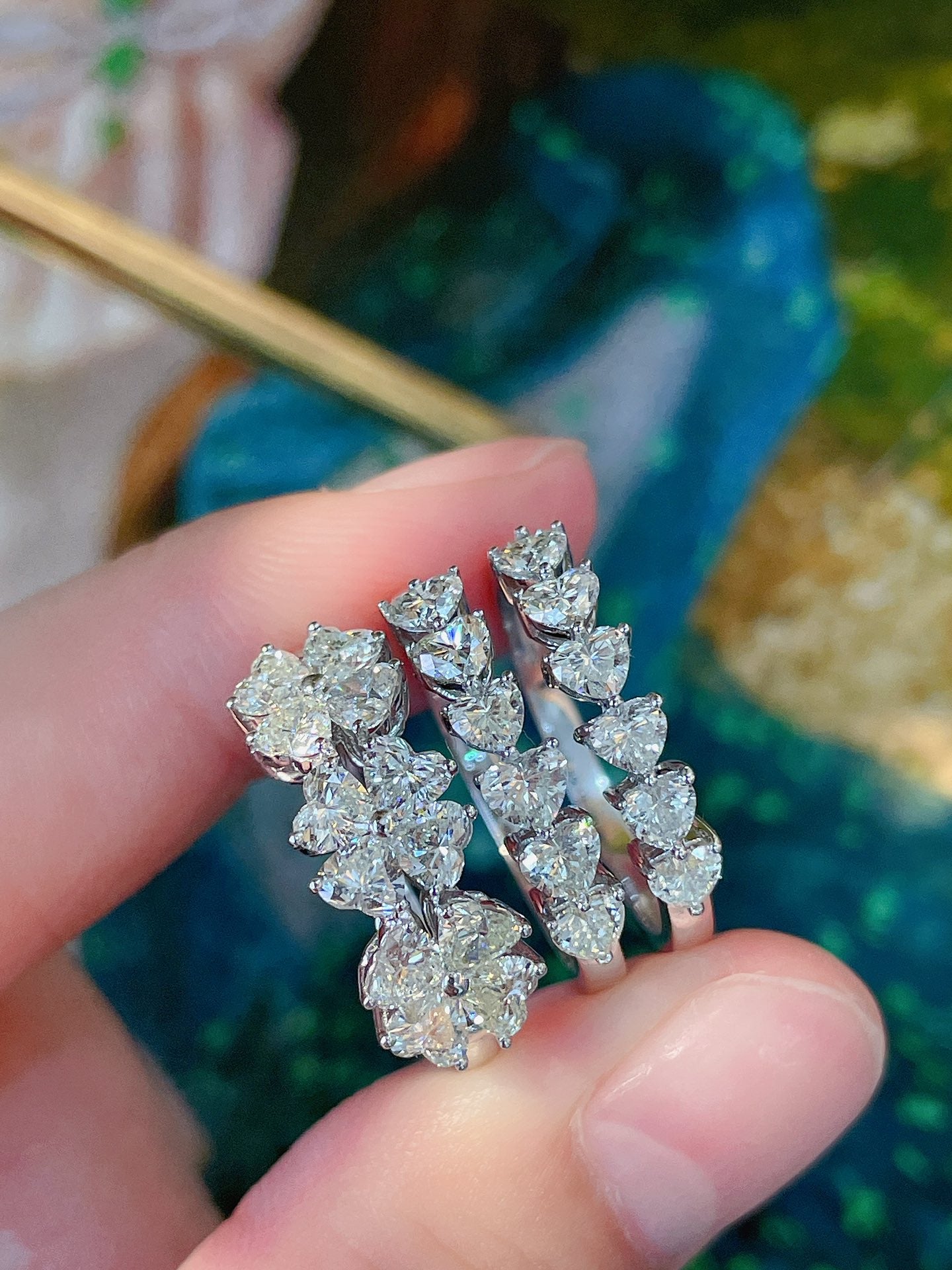 Natural Diamond Pave Ring, Unqiue Floral Design, Bridal Wedding, Anniversary Ring, Gift for Her