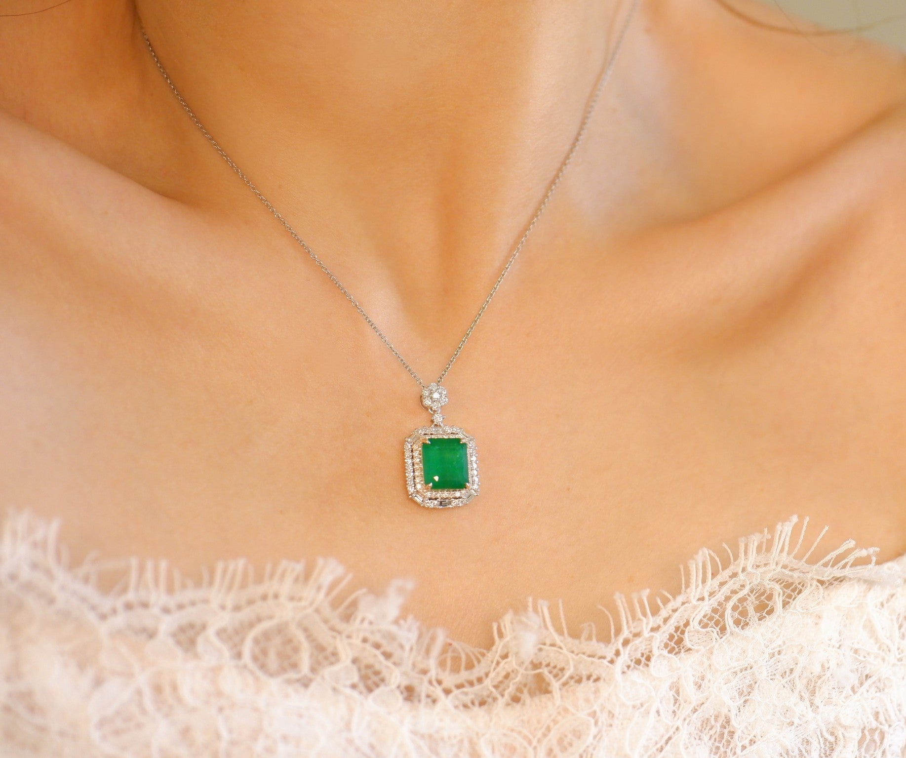 Natural Emerald Pendant, Classic Design, Wedding Necklace, Anniversary Necklace, Gift for her