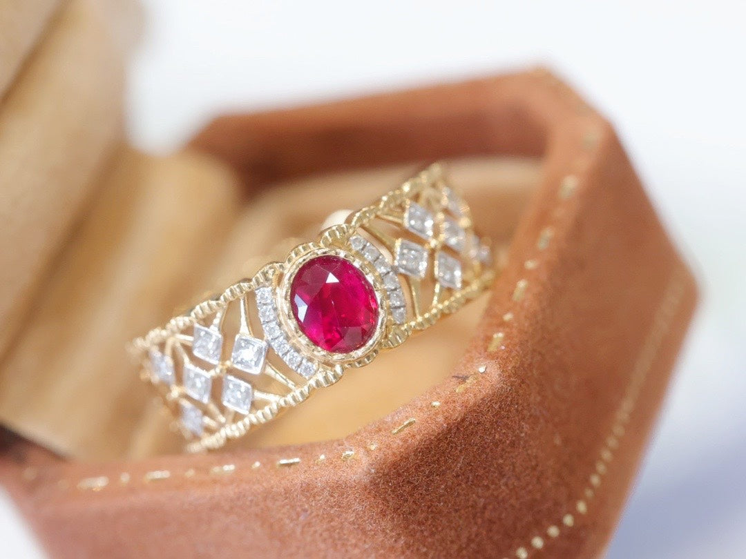 Natural Ruby Statement Ring with Diamonds, Unique Elegant Design, Bridal Wedding, Anniversary Ring, Gift for Her