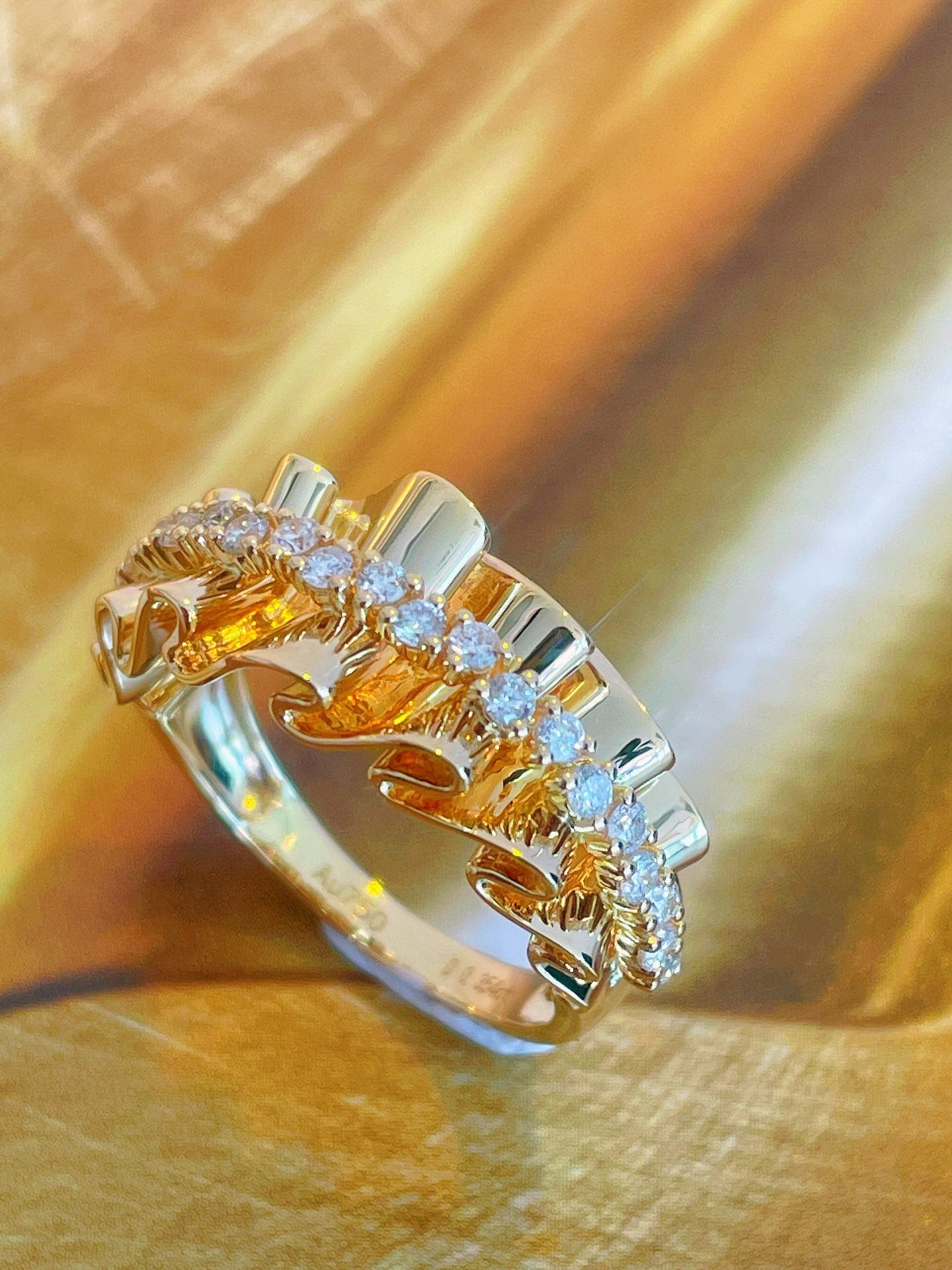 Natural Diamond Pave Ring, Unique Ribbon Design, Bridal Wedding, Anniversary Ring, Gift for Her