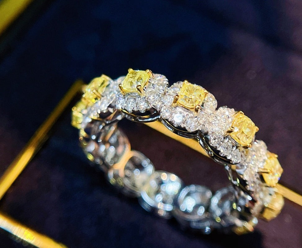 Luxury Natural Yellow Diamond Pave Ring, Classic Design, Bridal Wedding, Anniversary Ring, Gift for Her