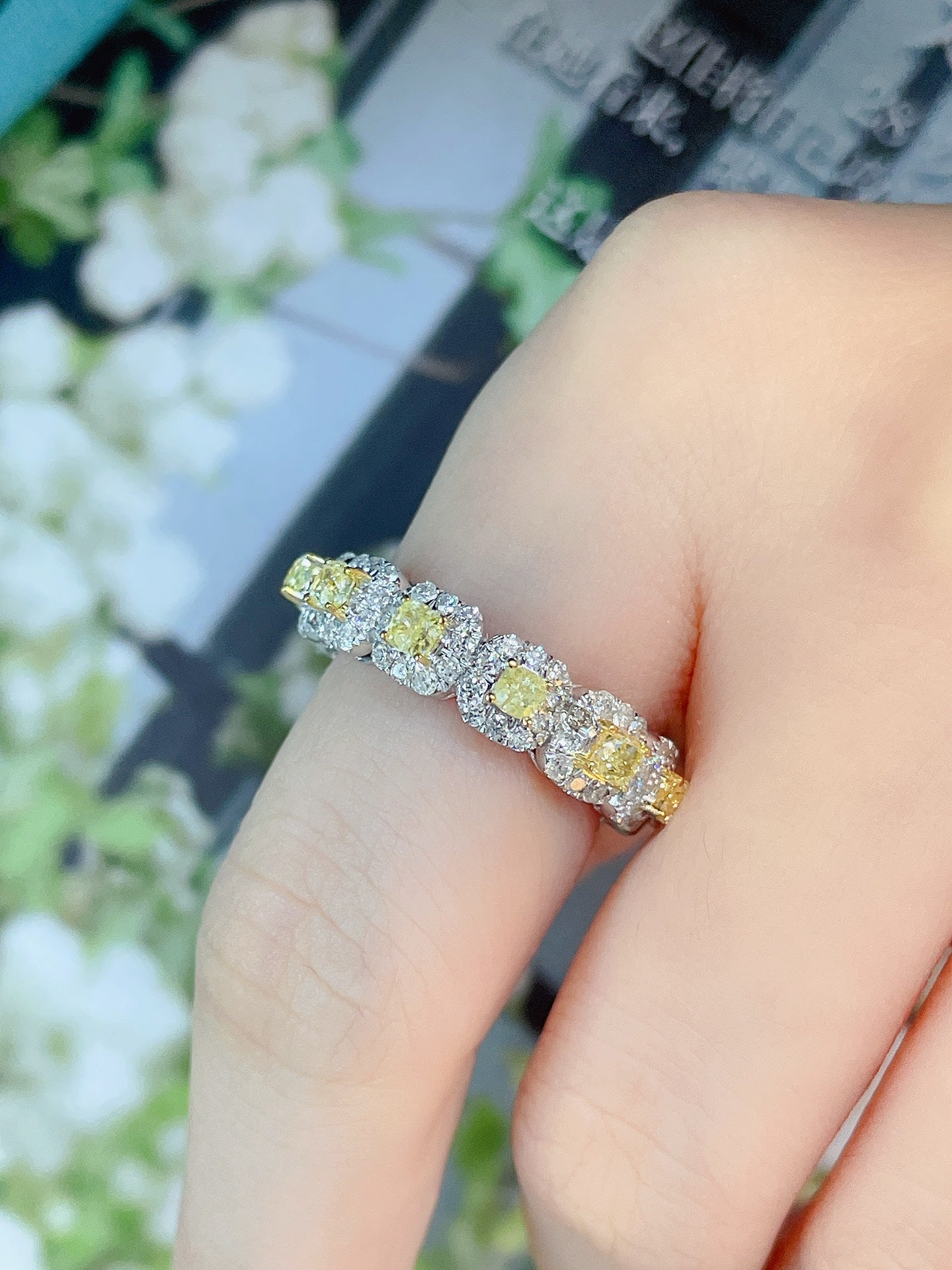 Luxury Natural Yellow Diamond Pave Ring, Classic Design, Bridal Wedding, Anniversary Ring, Gift for Her