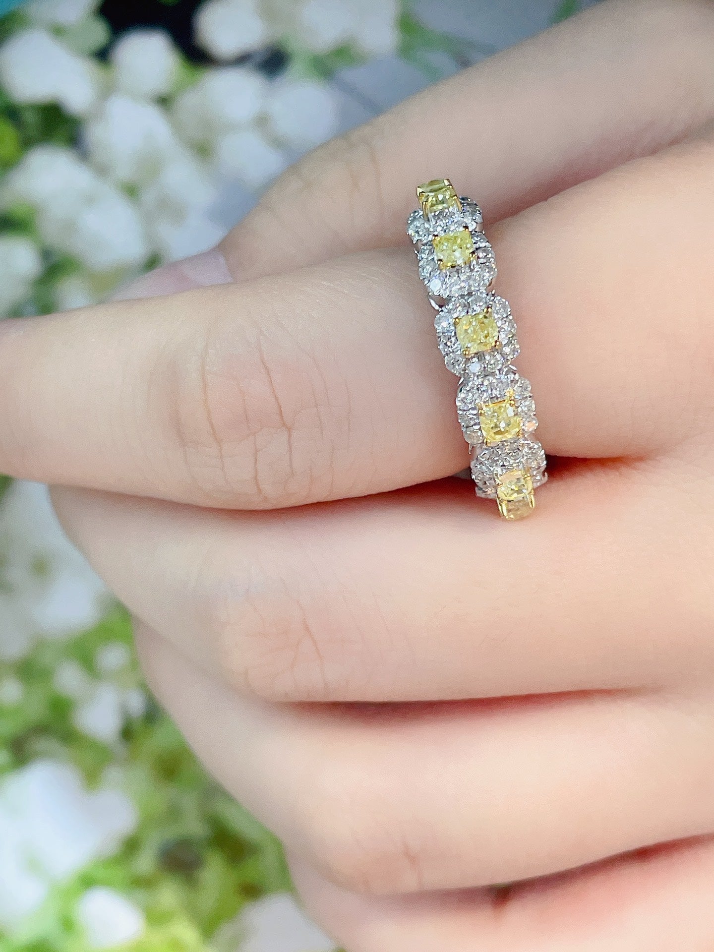 Luxury Natural Yellow Diamond Pave Ring, Classic Design, Bridal Wedding, Anniversary Ring, Gift for Her