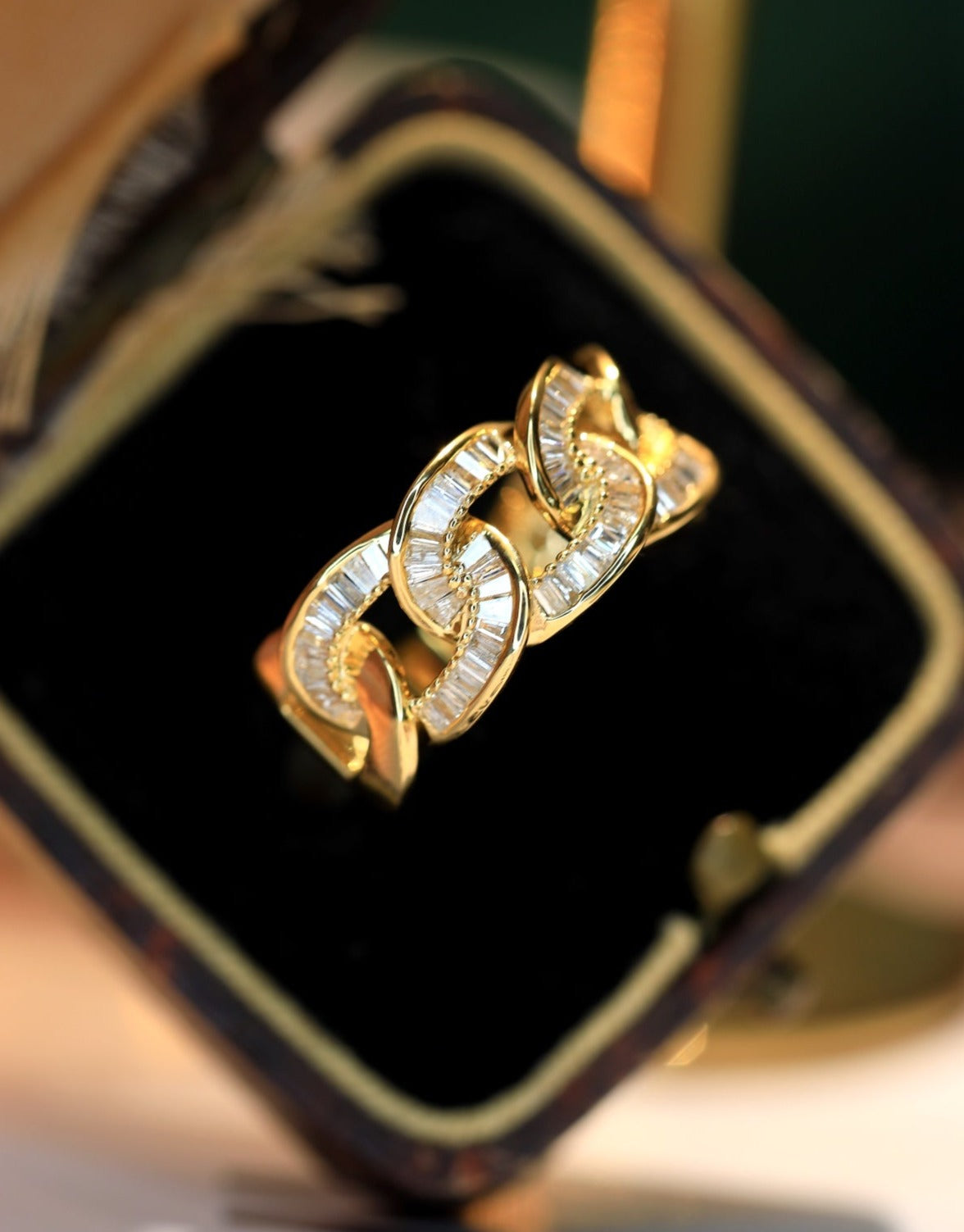 Natural Diamond Pave Ring, Unique Chain Design, Bridal Wedding, Anniversary Ring, Gift for Her