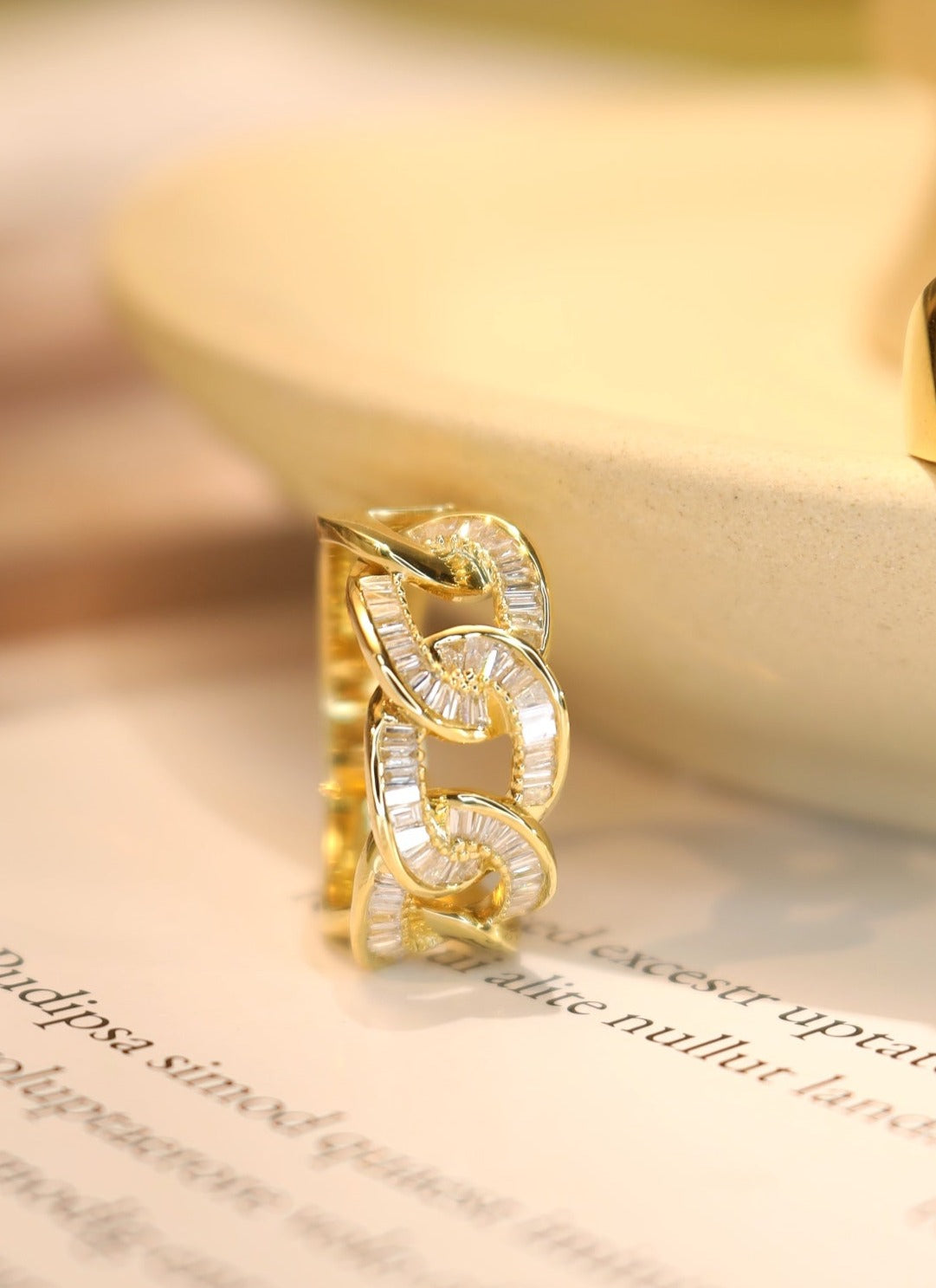 Natural Diamond Pave Ring, Unique Chain Design, Bridal Wedding, Anniversary Ring, Gift for Her