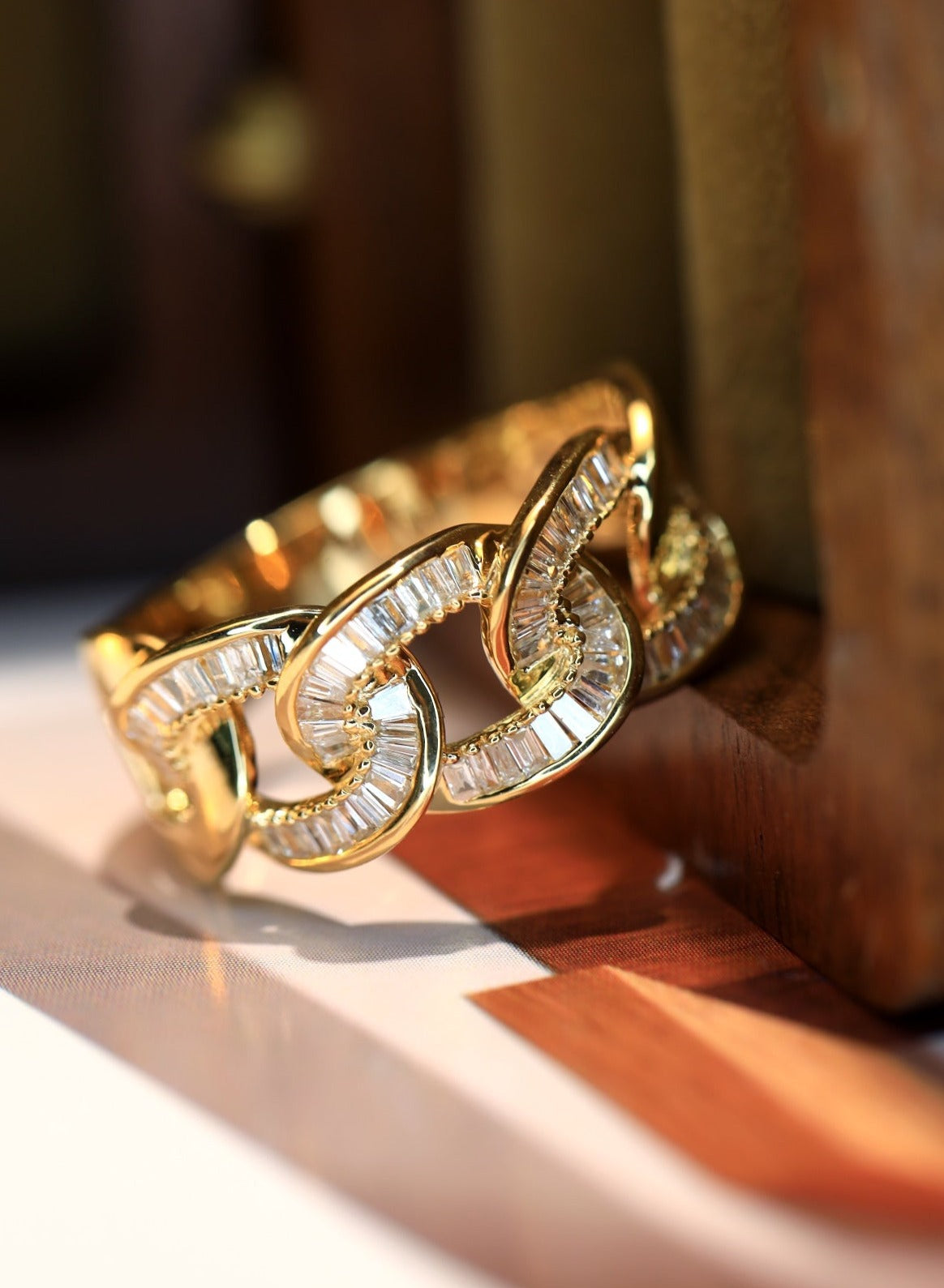 Natural Diamond Pave Ring, Unique Chain Design, Bridal Wedding, Anniversary Ring, Gift for Her