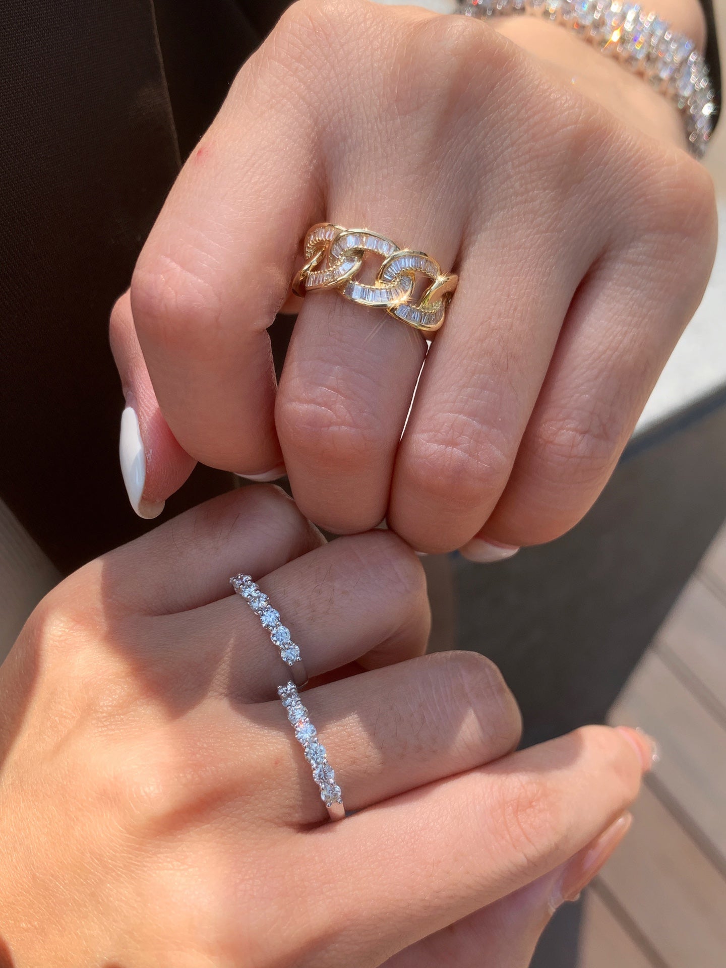 Natural Diamond Pave Ring, Unique Chain Design, Bridal Wedding, Anniversary Ring, Gift for Her