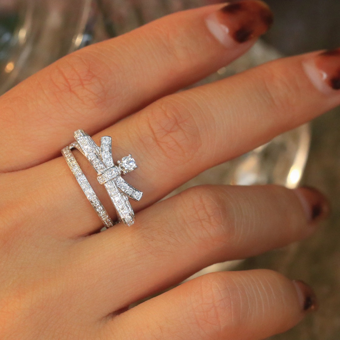 Natural Diamond Statement Ring, Unique Bow Tie Design, Bridal Wedding, Anniversary Ring, Gift for Her