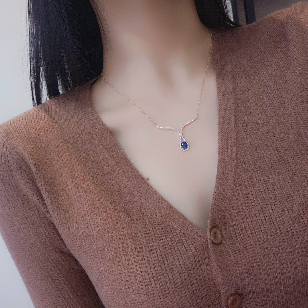 Natural Sapphire Necklace Unique Design, Bridal Necklace, Anniversary Necklace, Gift for Her