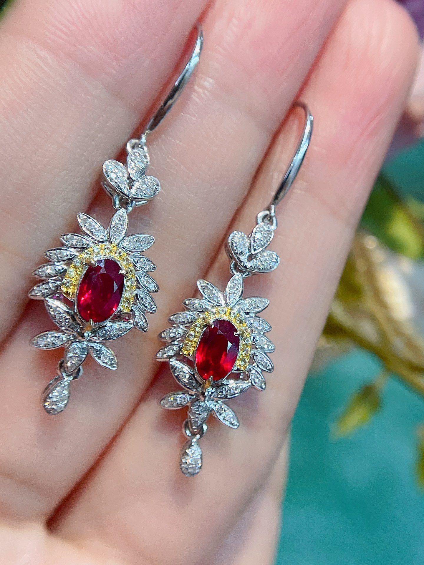 Natural Unheated Ruby Drop Earring with Diamonds, Unique Deisgn, 18K Diamond Earring, 18K Gold Daily Earrings, Bridal Earring, Anniversary Earring, Gift for Her