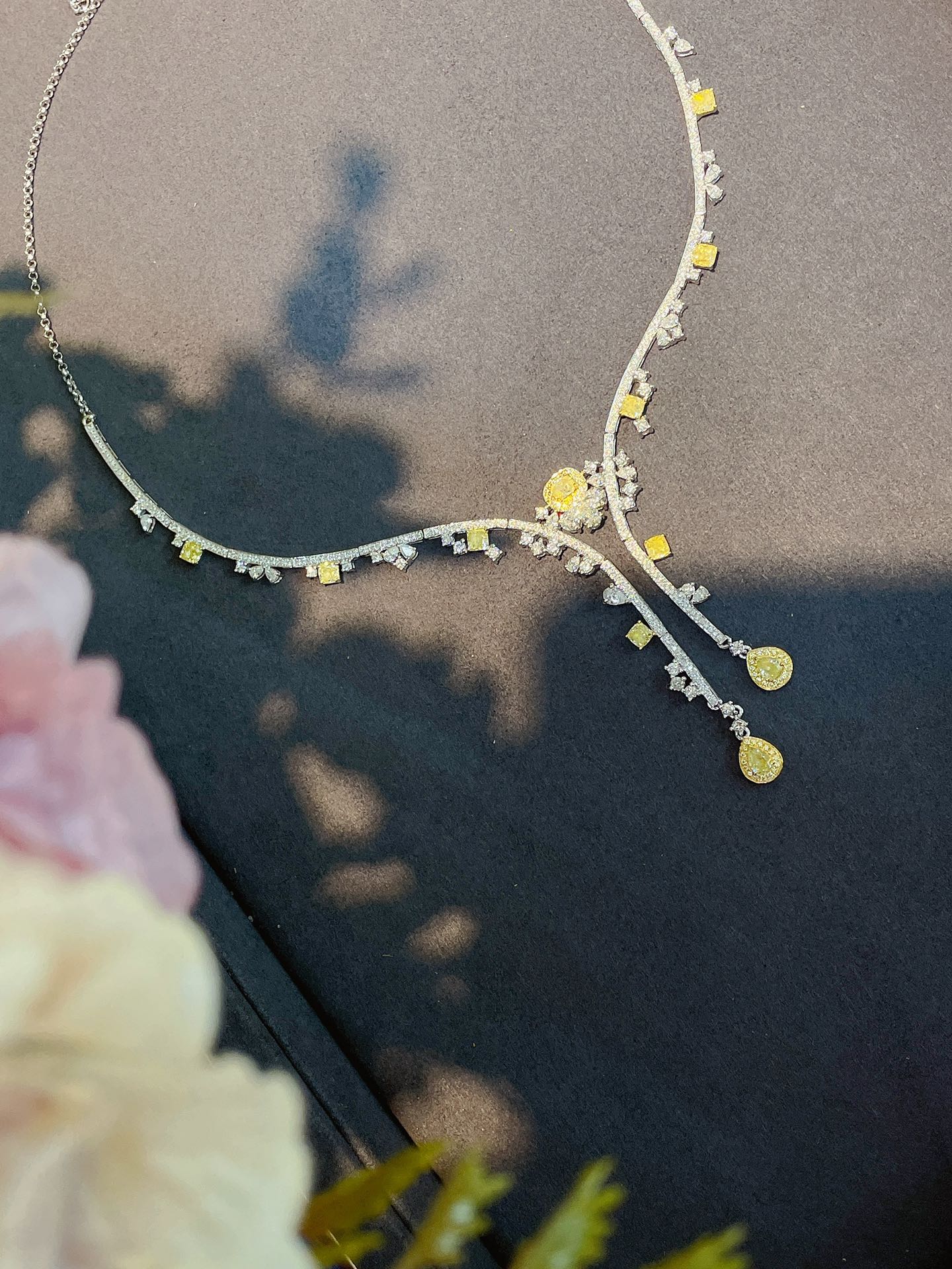 Natural Yellow Diamond Necklace Elegant Style 18K Gold Bridal Wedding Necklace Anniversary Gift Chirstmas Gift