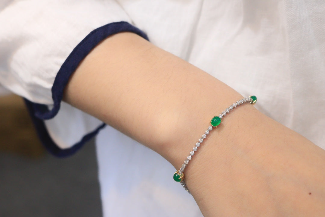 Luxury Natural Emerald Bracelet with Diamonds, Classic Design, 18K Natural Diamond Bracelet, Wedding Bracelet, Anniversary Bracelet, Gift for you