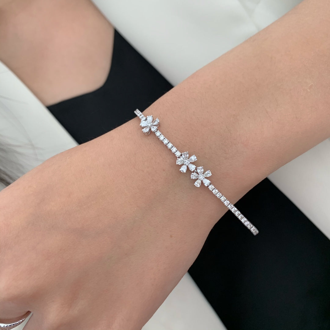 Luxury Natural Diamond Bracelet, Classic Floral Design, 18K Natural Diamond Bracelet, Wedding Bracelet, Anniversary Bracelet, Gift for you