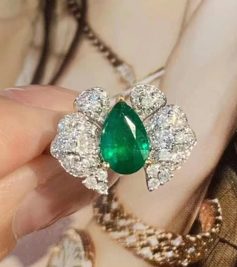 Natural Emerald Statement Ring, Unique Design, Bridal Ring, Anniversary Ring, Gift for Her