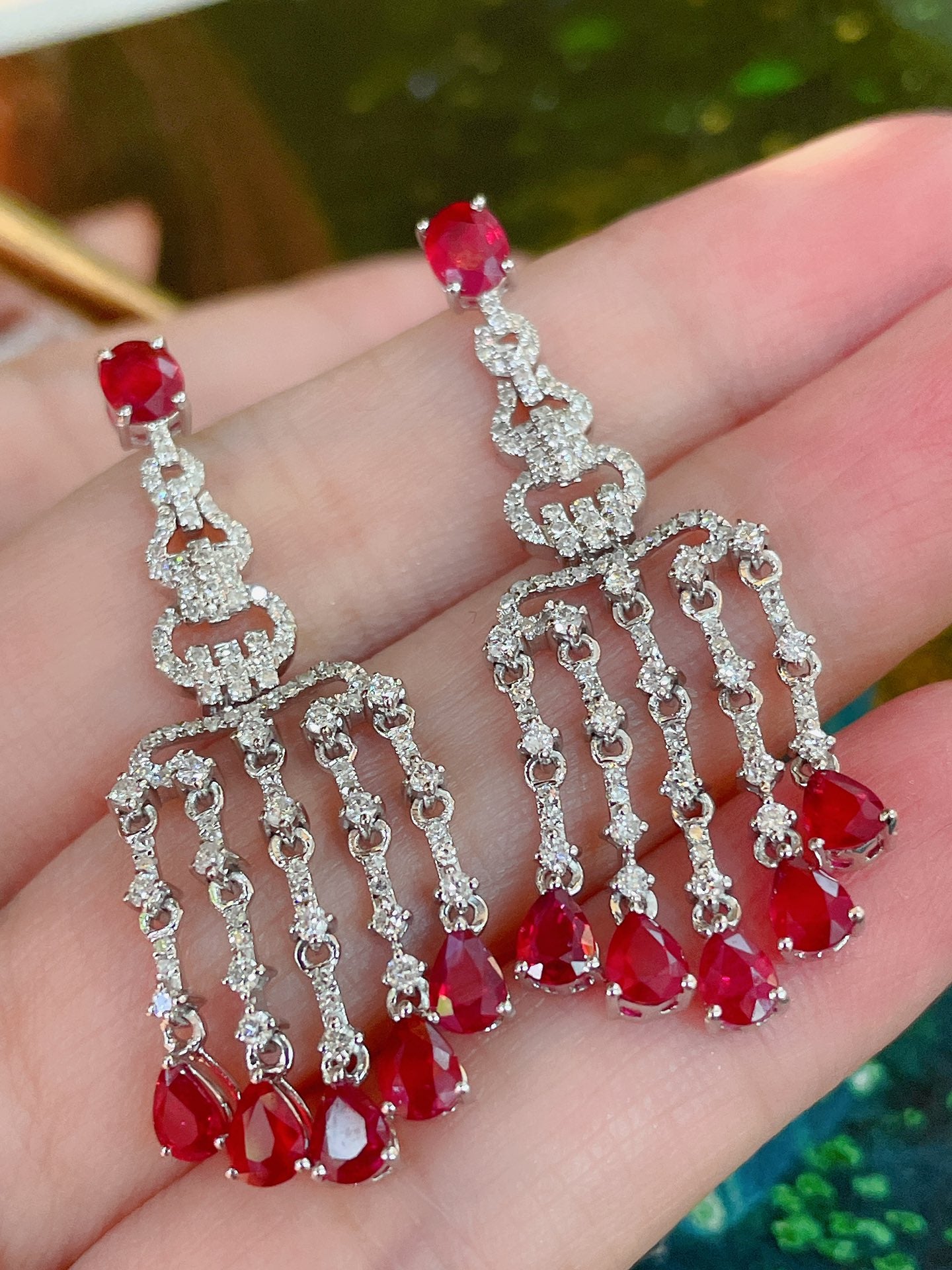 Natural Ruby Drop Earring with Diamonds, Unique Deisgn, 18K Diamond Earring, 18K Gold Daily Earrings, Bridal Earring, Anniversary Earring, Gift for Her