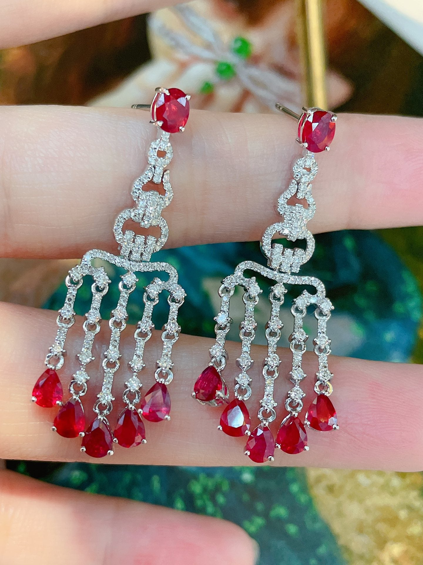 Natural Ruby Drop Earring with Diamonds, Unique Deisgn, 18K Diamond Earring, 18K Gold Daily Earrings, Bridal Earring, Anniversary Earring, Gift for Her