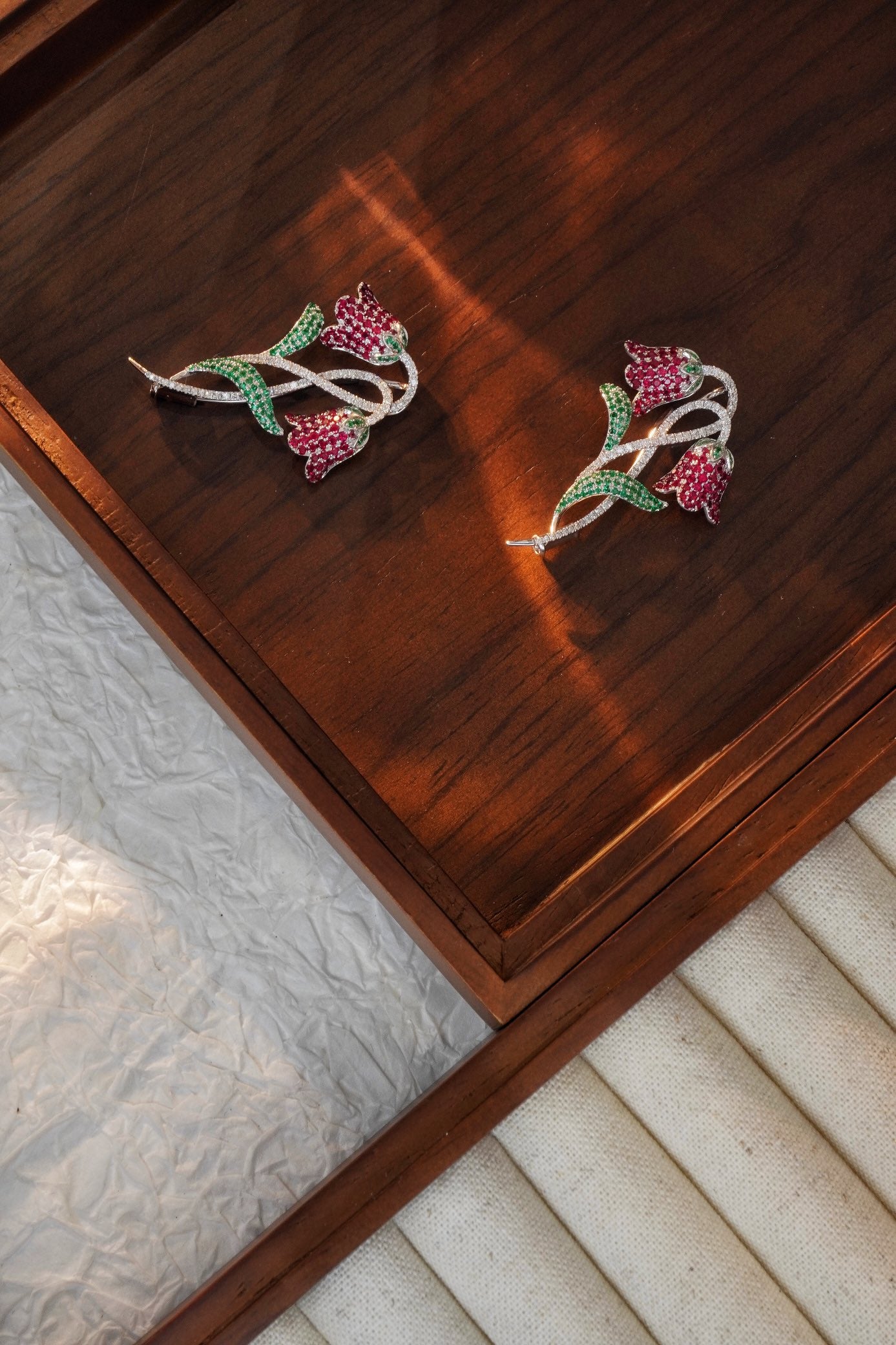 Natural Ruby Pendant and Brooch with Diamonds, Unique Floral Design, Bridal Necklace, Anniversary Necklace, Gift for Her