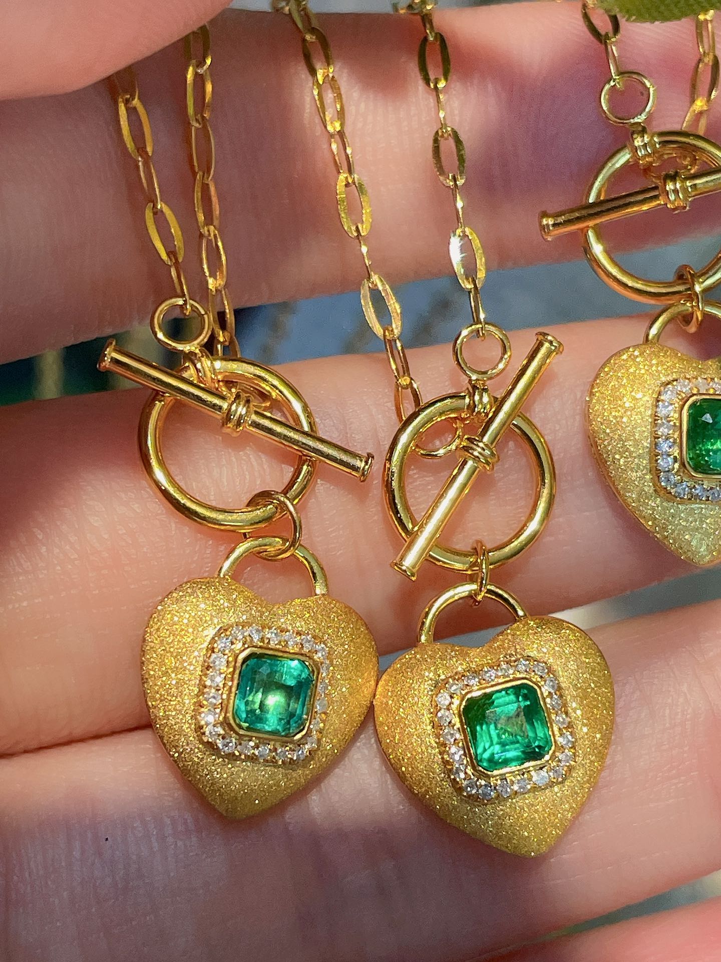 Natural Emerald Necklace with Diamonds, Unique Heart Design, Gift for her