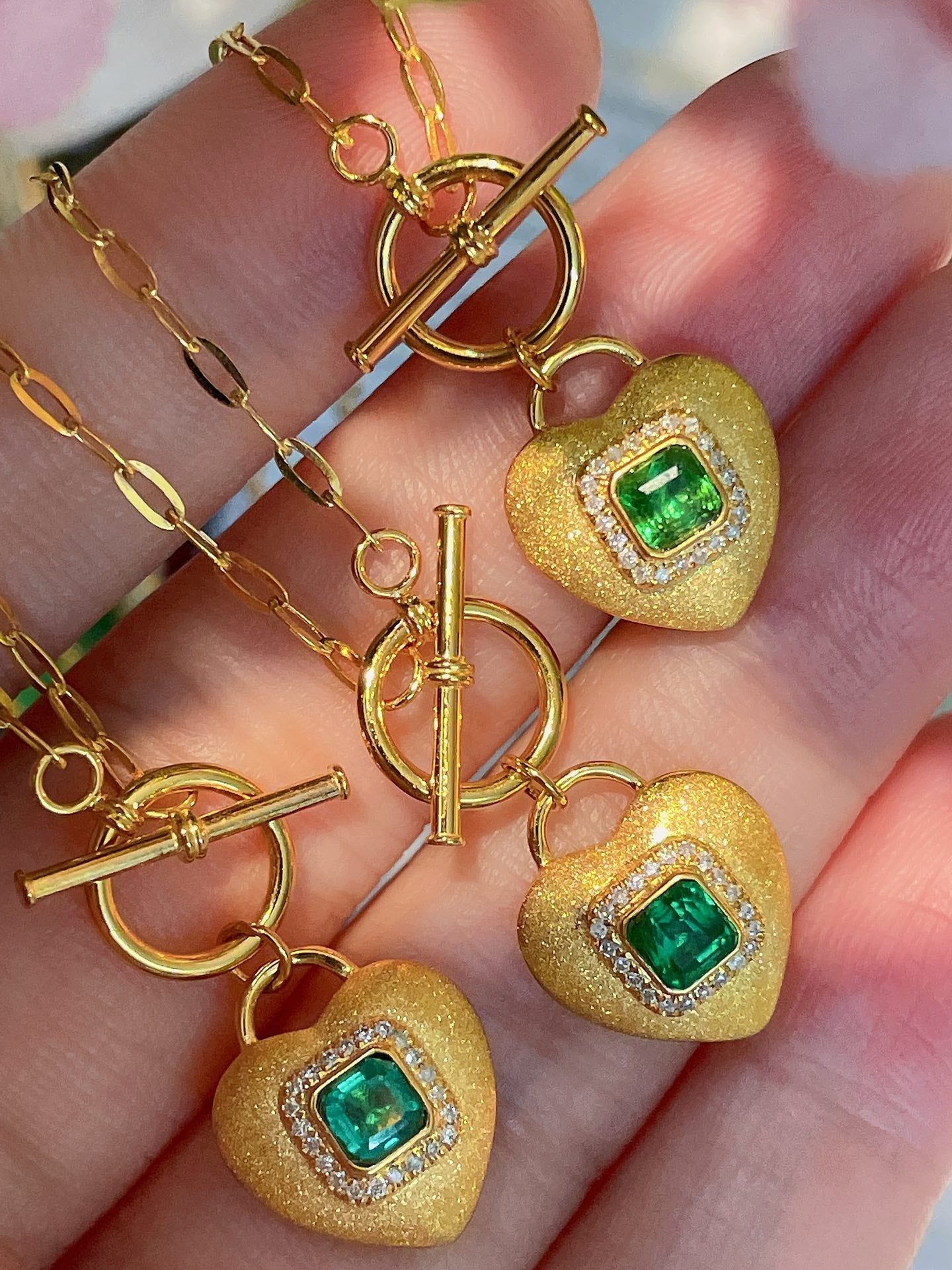 Natural Emerald Necklace with Diamonds, Unique Heart Design, Gift for her