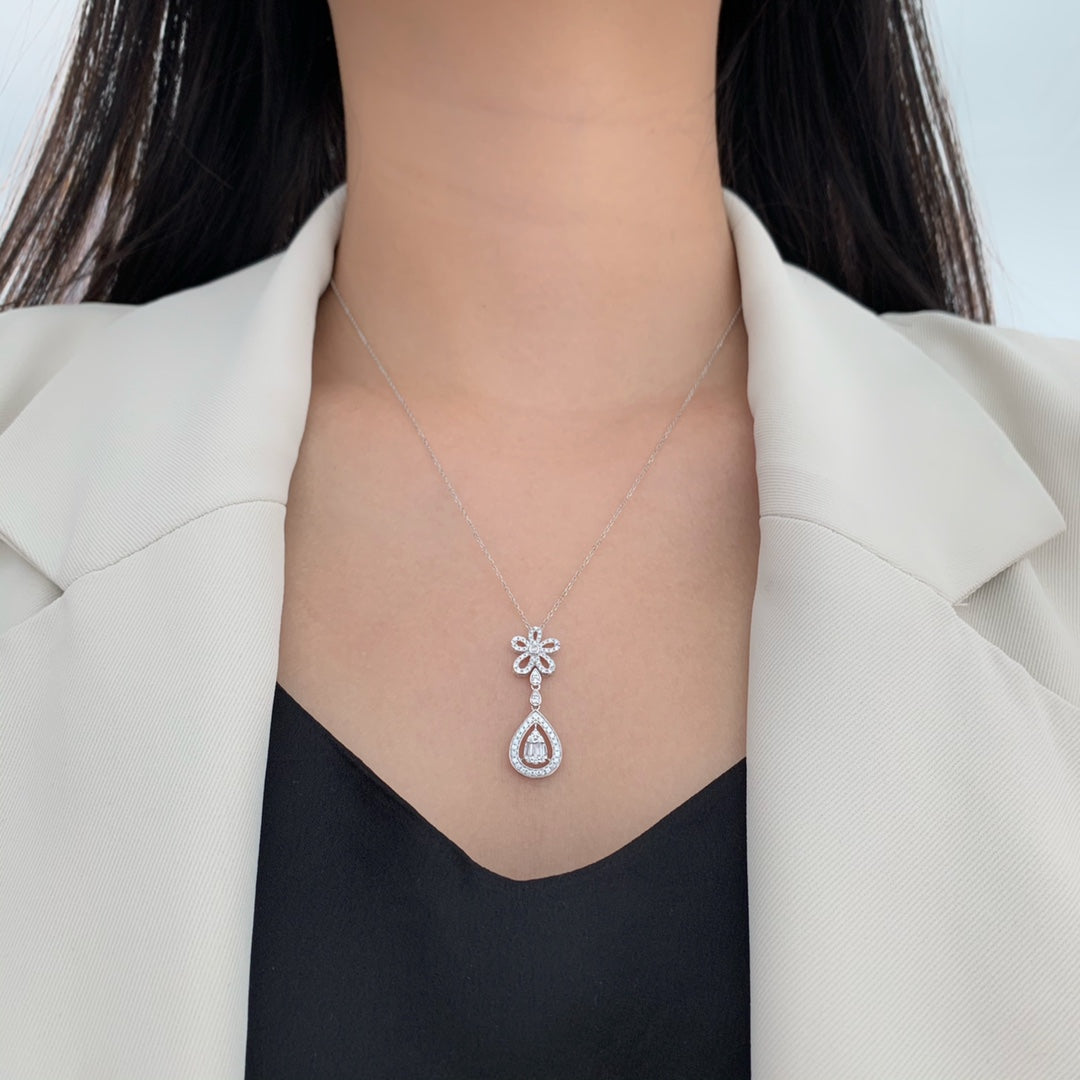 Natural Diamond Drop Earring, Natural Diamond Necklace, Unique Floral Style, 18K Gold Daily Earrings, Bridal Earring, Anniversary Earring, Gift for Her