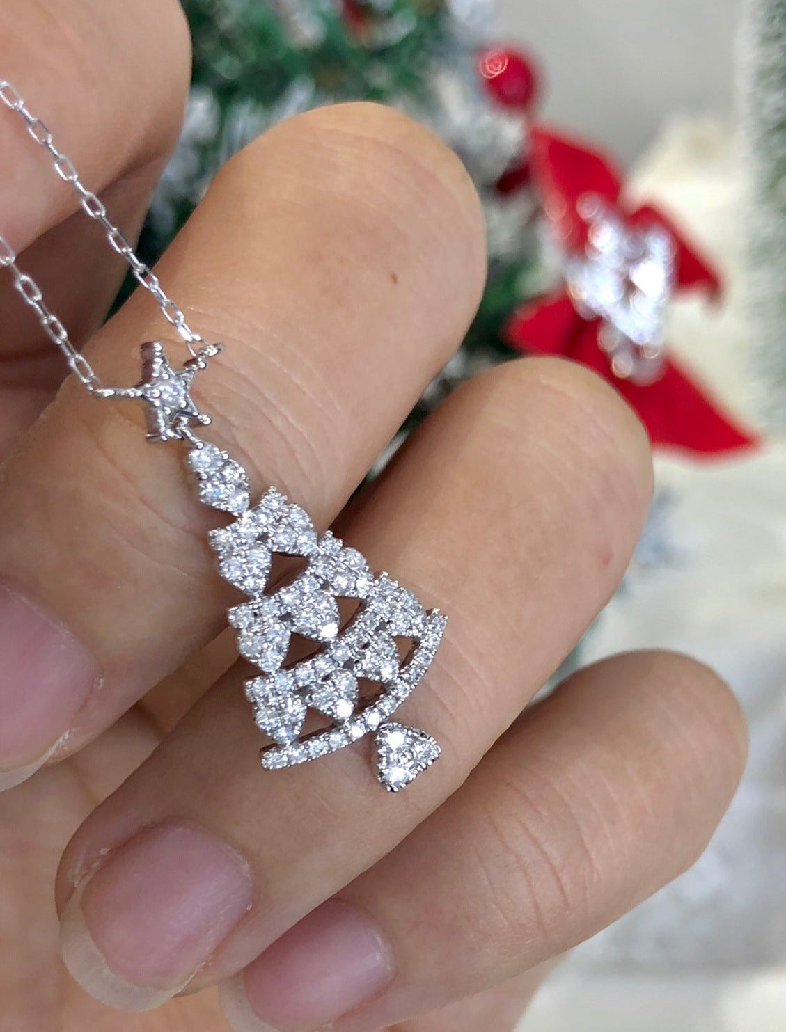 Unique Christmas Tree Jewelry Set, Natural Diamond Stud Earring, Natural Diamond Necklace, 18K Gold Daily Earrings, Bridal Earring, Anniversary Earring, Gift for Her