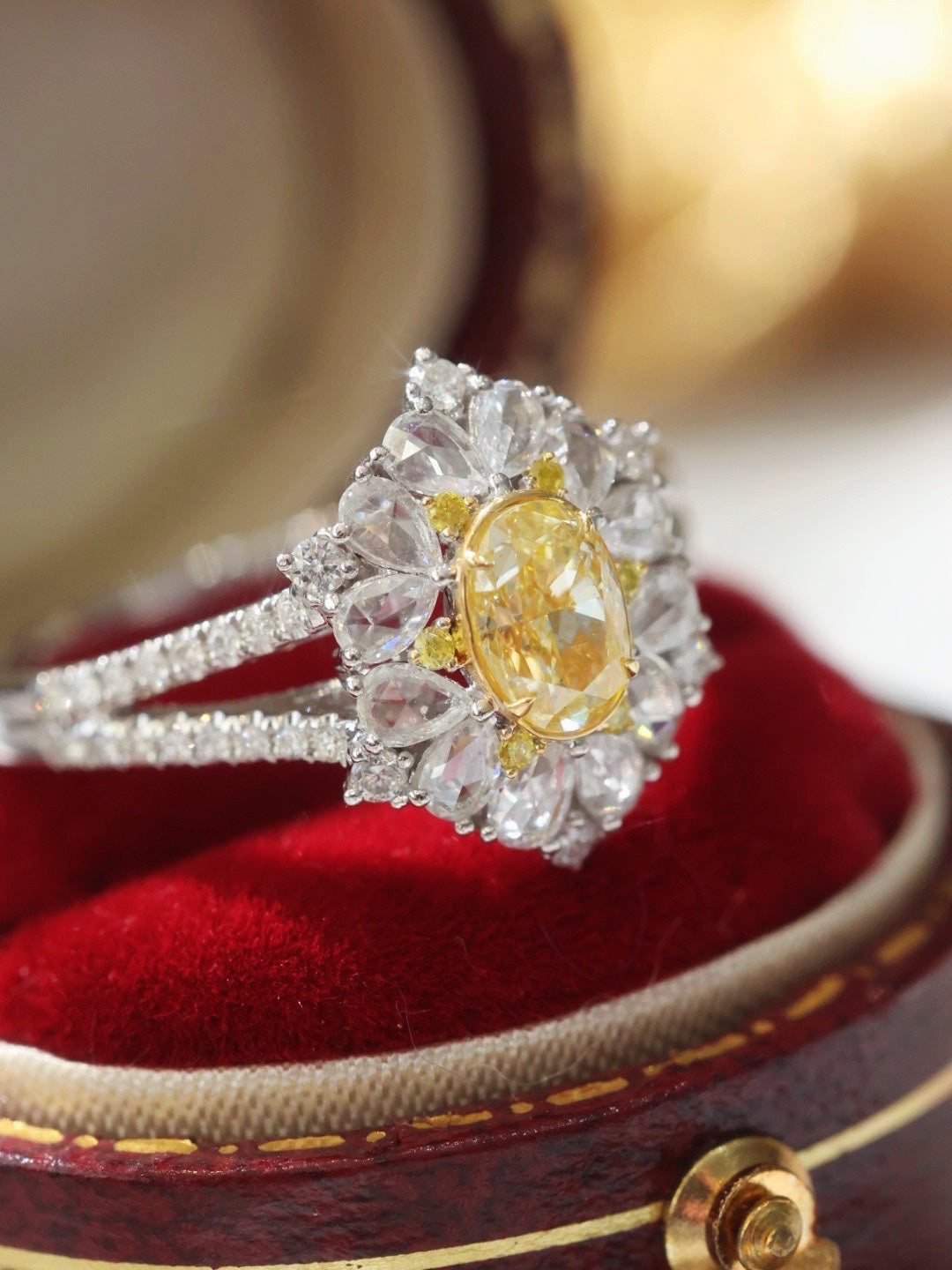 Natural Yellow Diamond Statement Ring, Classic Design, Bridal Wedding, Anniversary Ring, Gift for Her