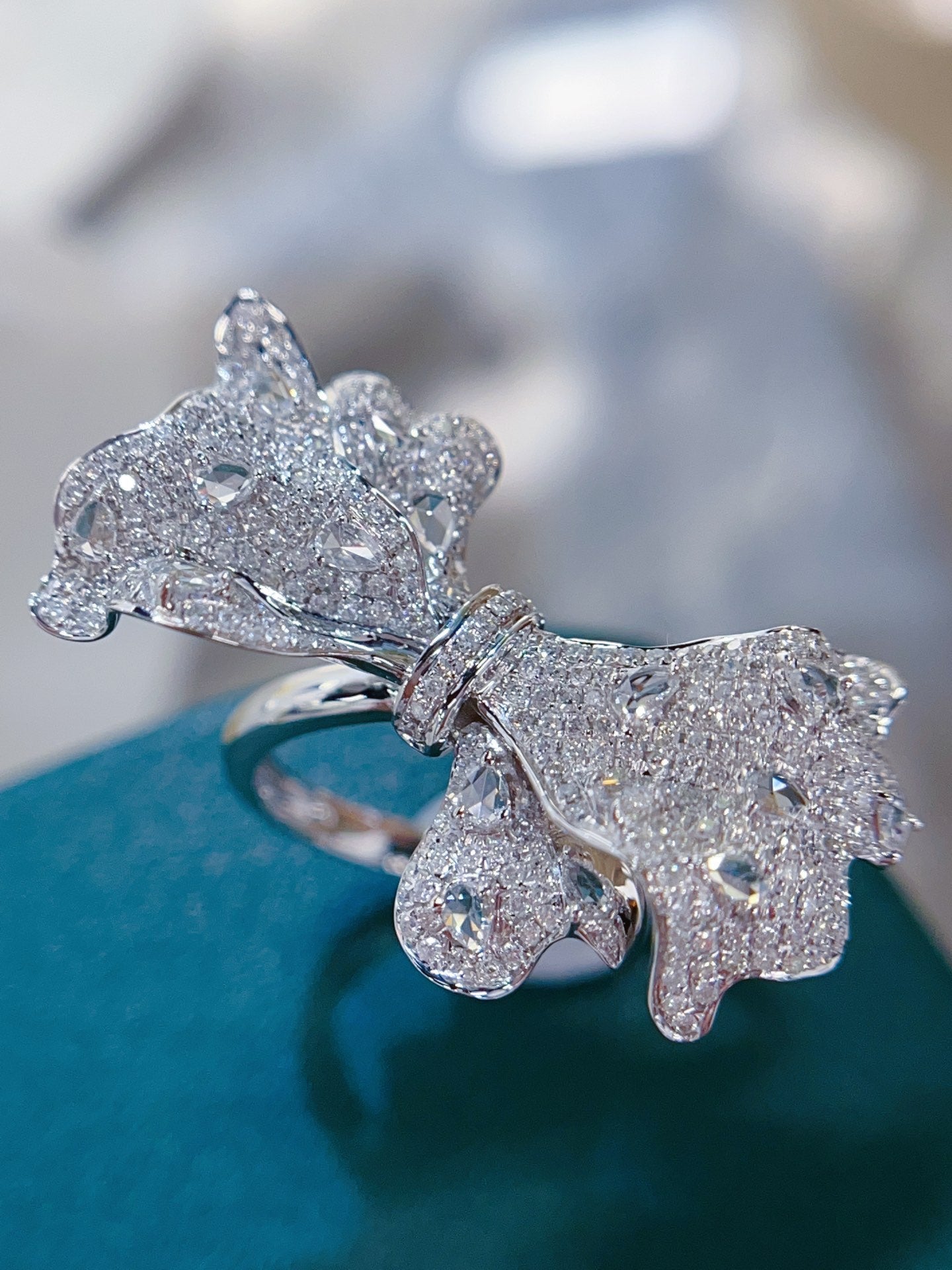 Luxury Natural Diamond Statement Ring, Unique Bow Tie Design, Bridal Wedding, Anniversary Ring, Gift for Her