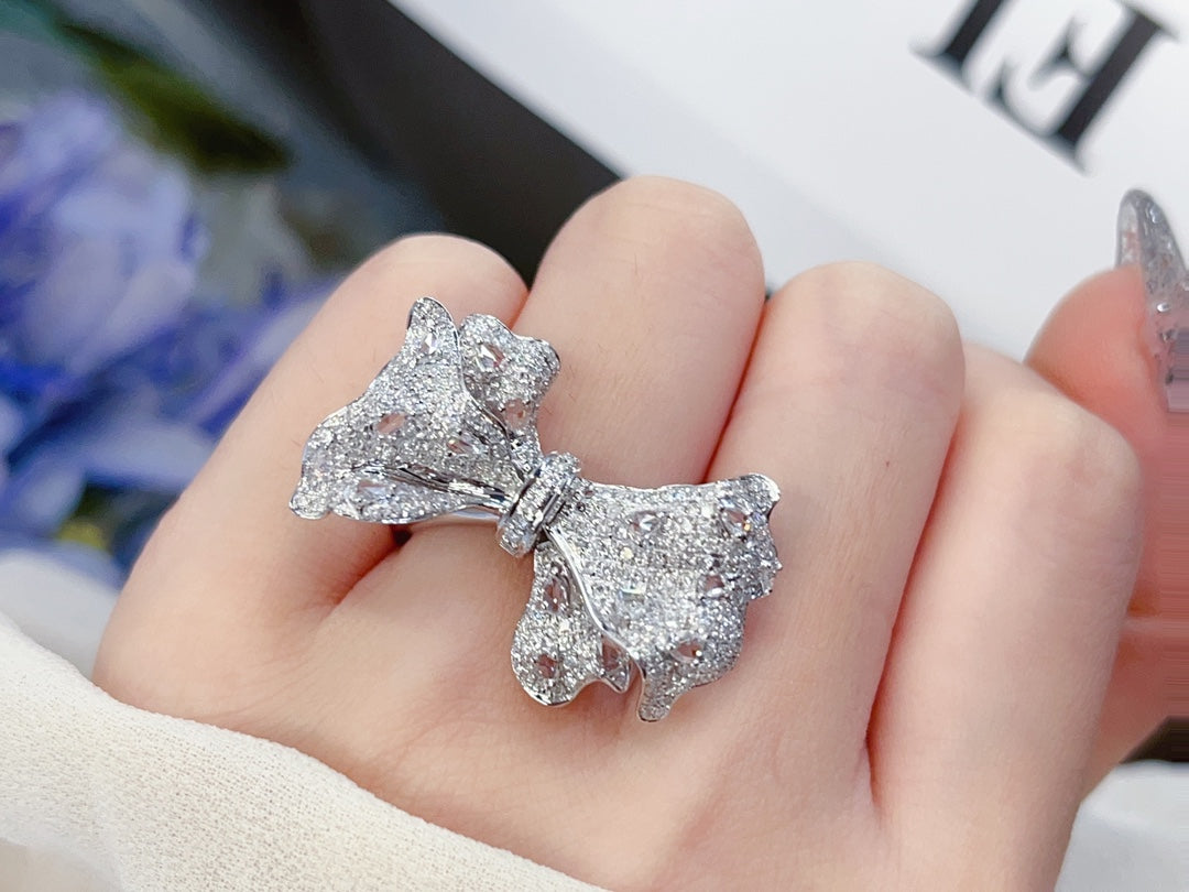 Luxury Natural Diamond Statement Ring, Unique Bow Tie Design, Bridal Wedding, Anniversary Ring, Gift for Her