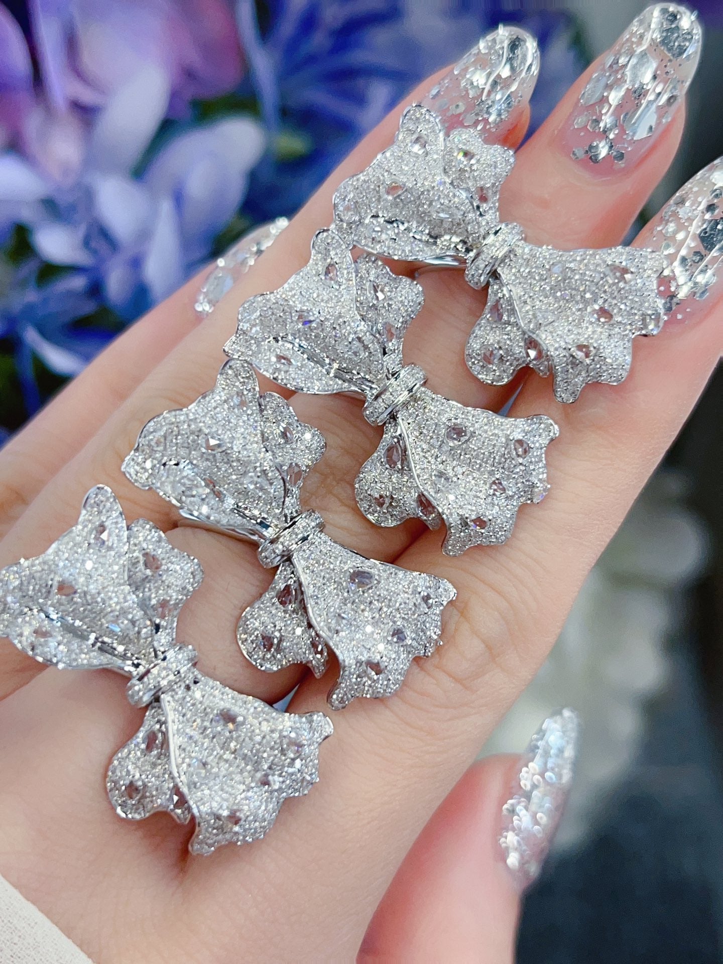 Luxury Natural Diamond Statement Ring, Unique Bow Tie Design, Bridal Wedding, Anniversary Ring, Gift for Her