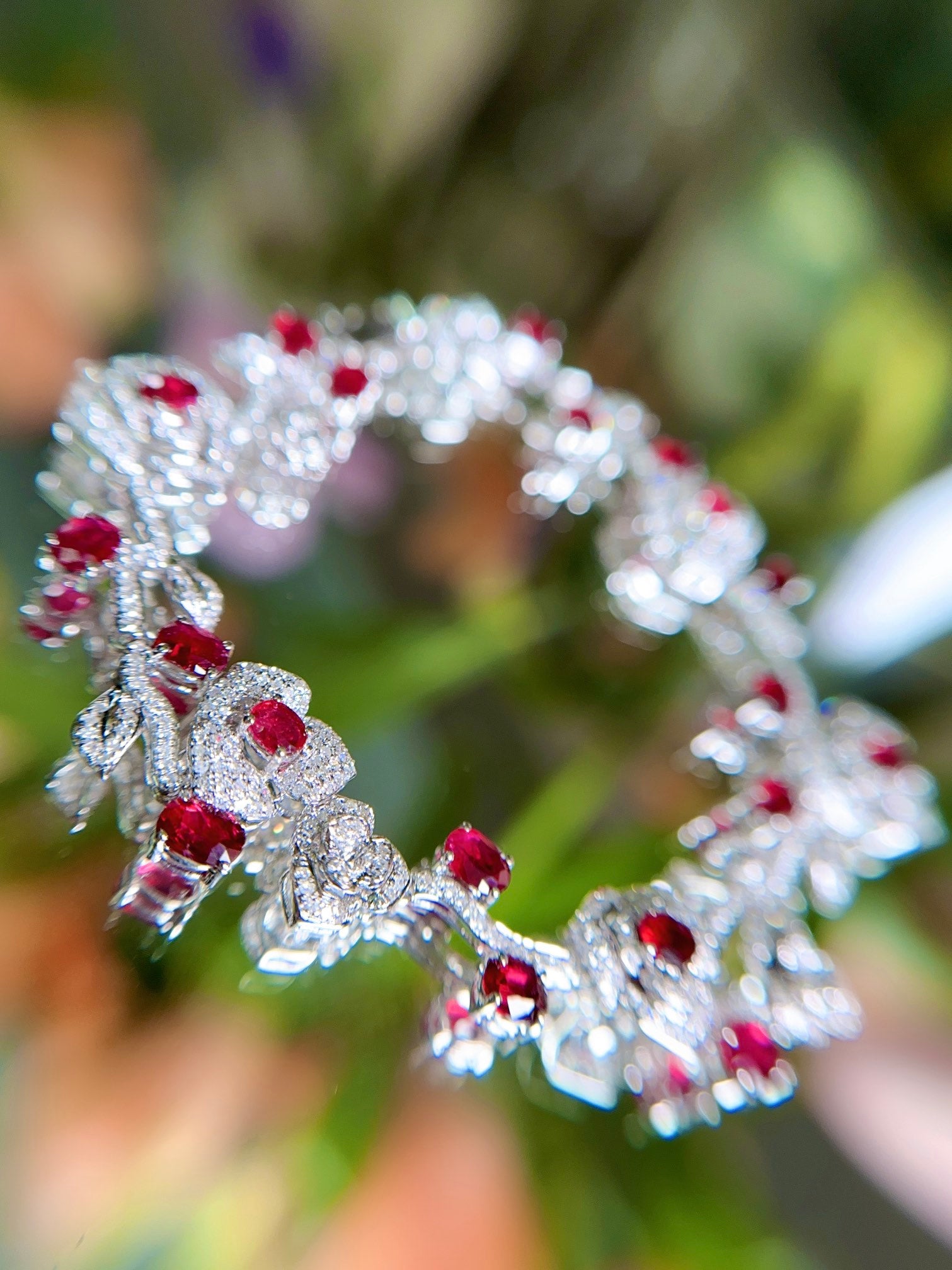 Luxury Natural Unheated Ruby Bracelet with Diamonds, Unique Design, 18K Natural Diamond Bracelet, Wedding Bracelet, Anniversary Bracelet, Gift for you