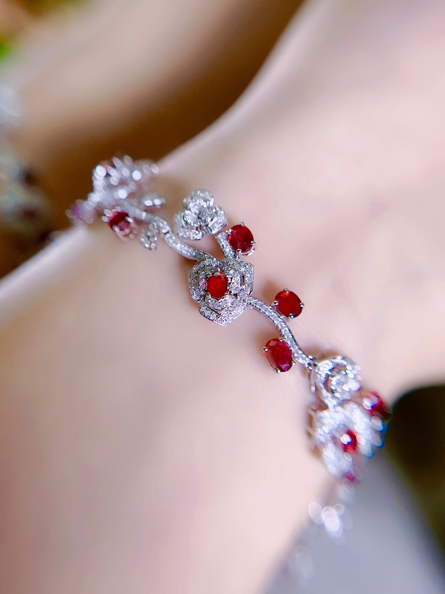 Luxury Natural Unheated Ruby Bracelet with Diamonds, Unique Design, 18K Natural Diamond Bracelet, Wedding Bracelet, Anniversary Bracelet, Gift for you