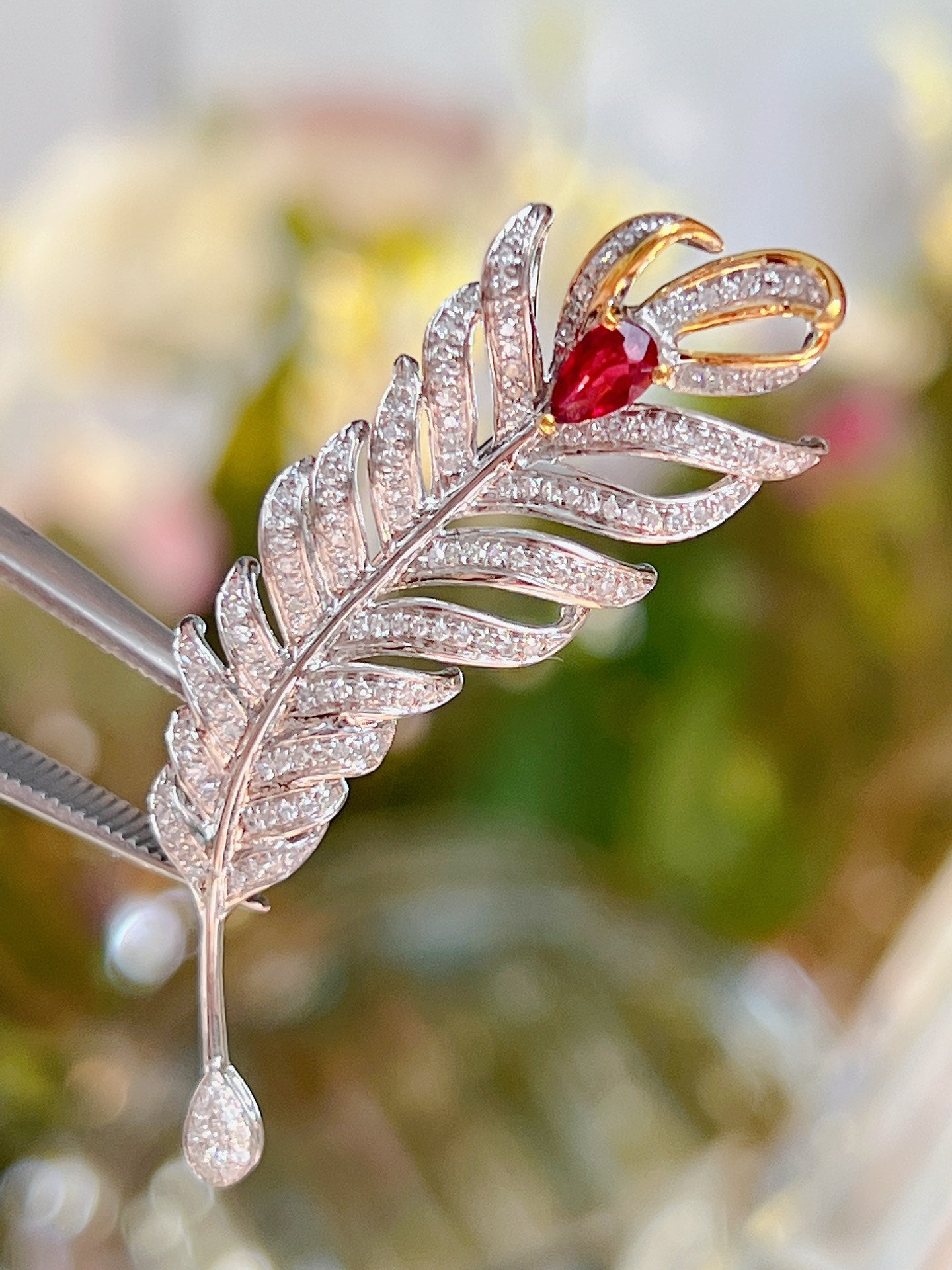 Natural Ruby Diamonds Pendant and Brooch, Unique Design, Bridal Necklace, Anniversary Necklace, Gift for Her