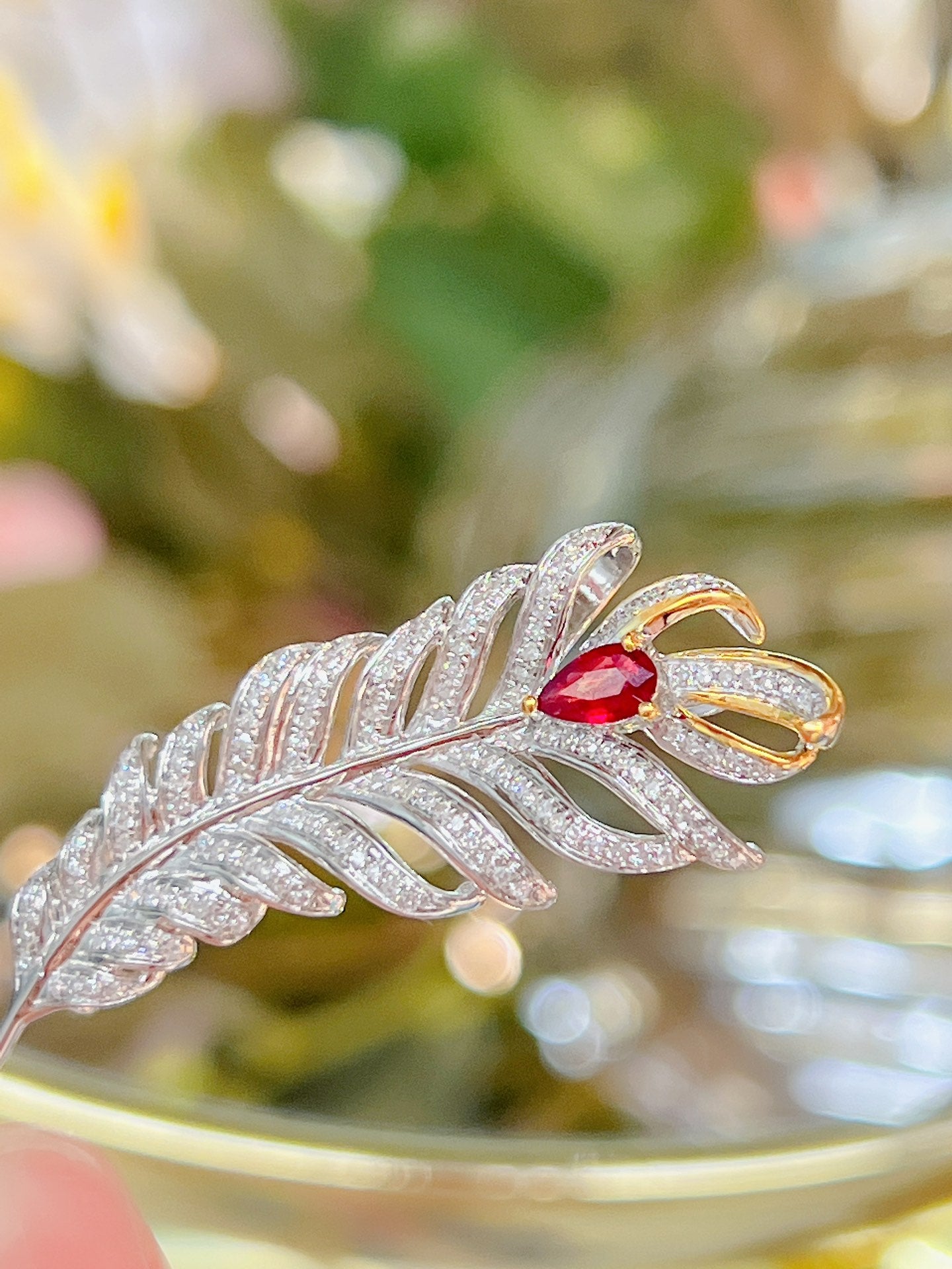 Natural Ruby Diamonds Pendant and Brooch, Unique Design, Bridal Necklace, Anniversary Necklace, Gift for Her