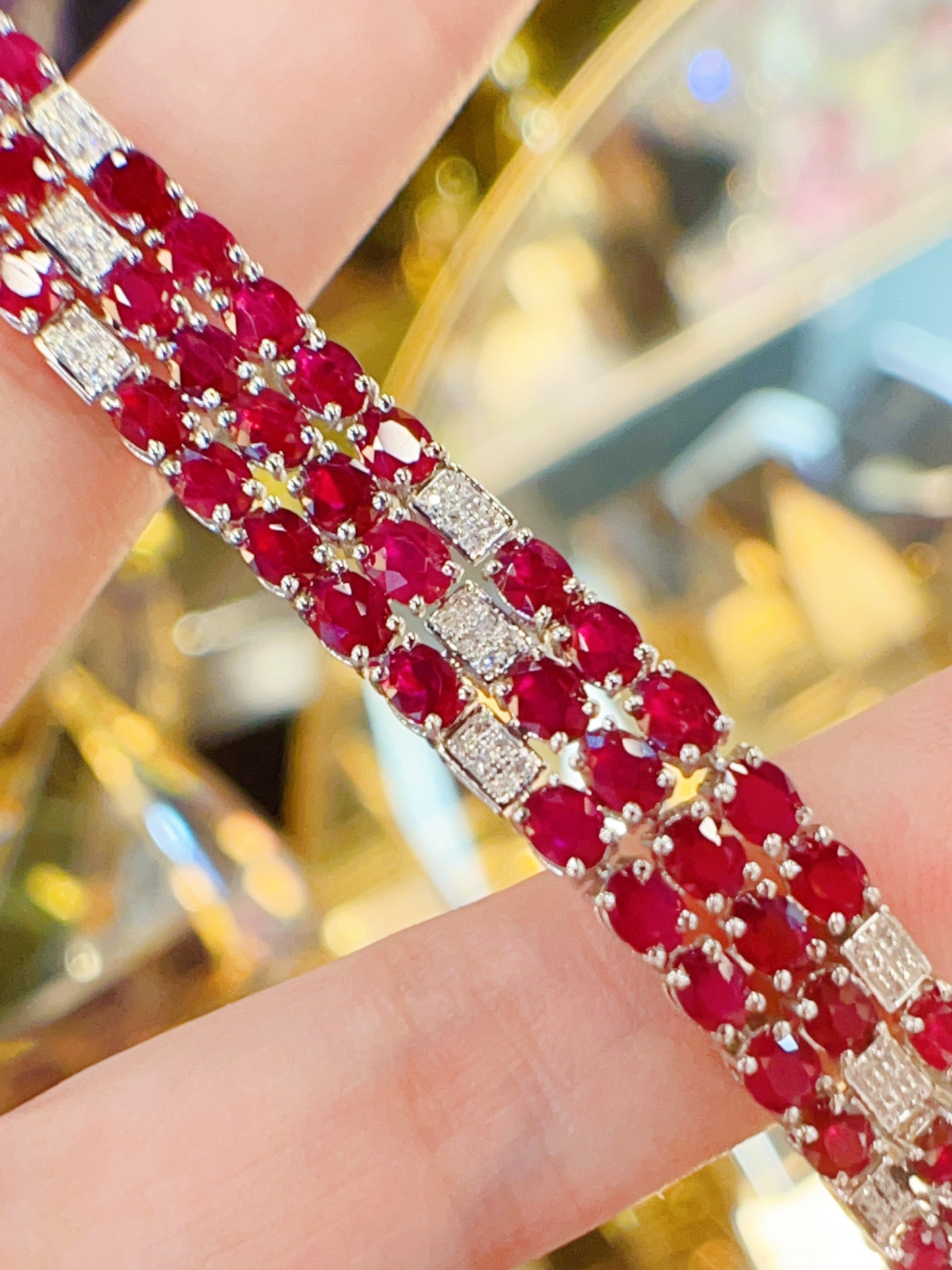 Luxury Natural Ruby Bracelet with Diamonds, Unique Art Deco Design, 18K Natural Diamond Bracelet, Wedding Bracelet, Anniversary Bracelet, Gift for you