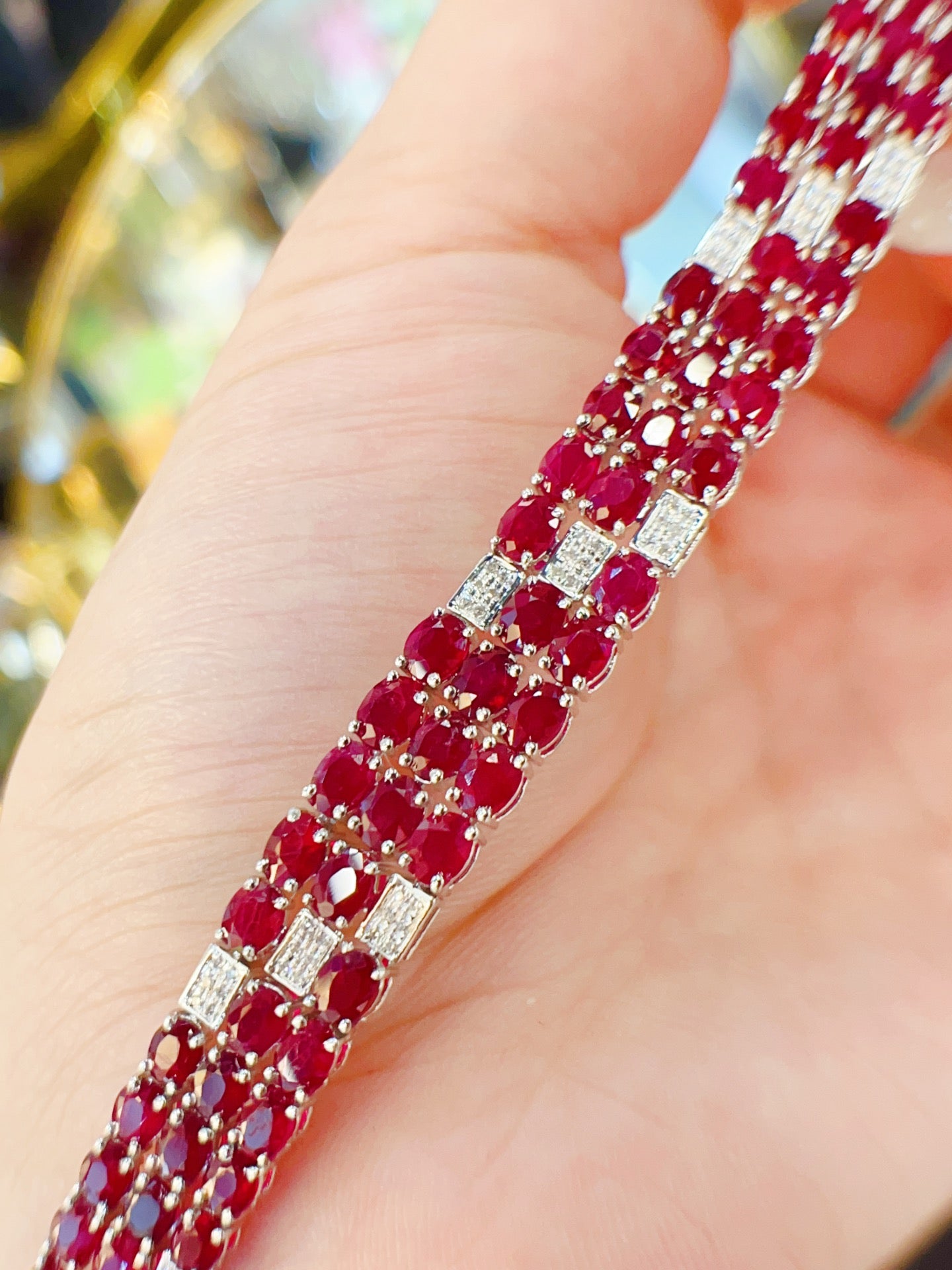 Luxury Natural Ruby Bracelet with Diamonds, Unique Art Deco Design, 18K Natural Diamond Bracelet, Wedding Bracelet, Anniversary Bracelet, Gift for you