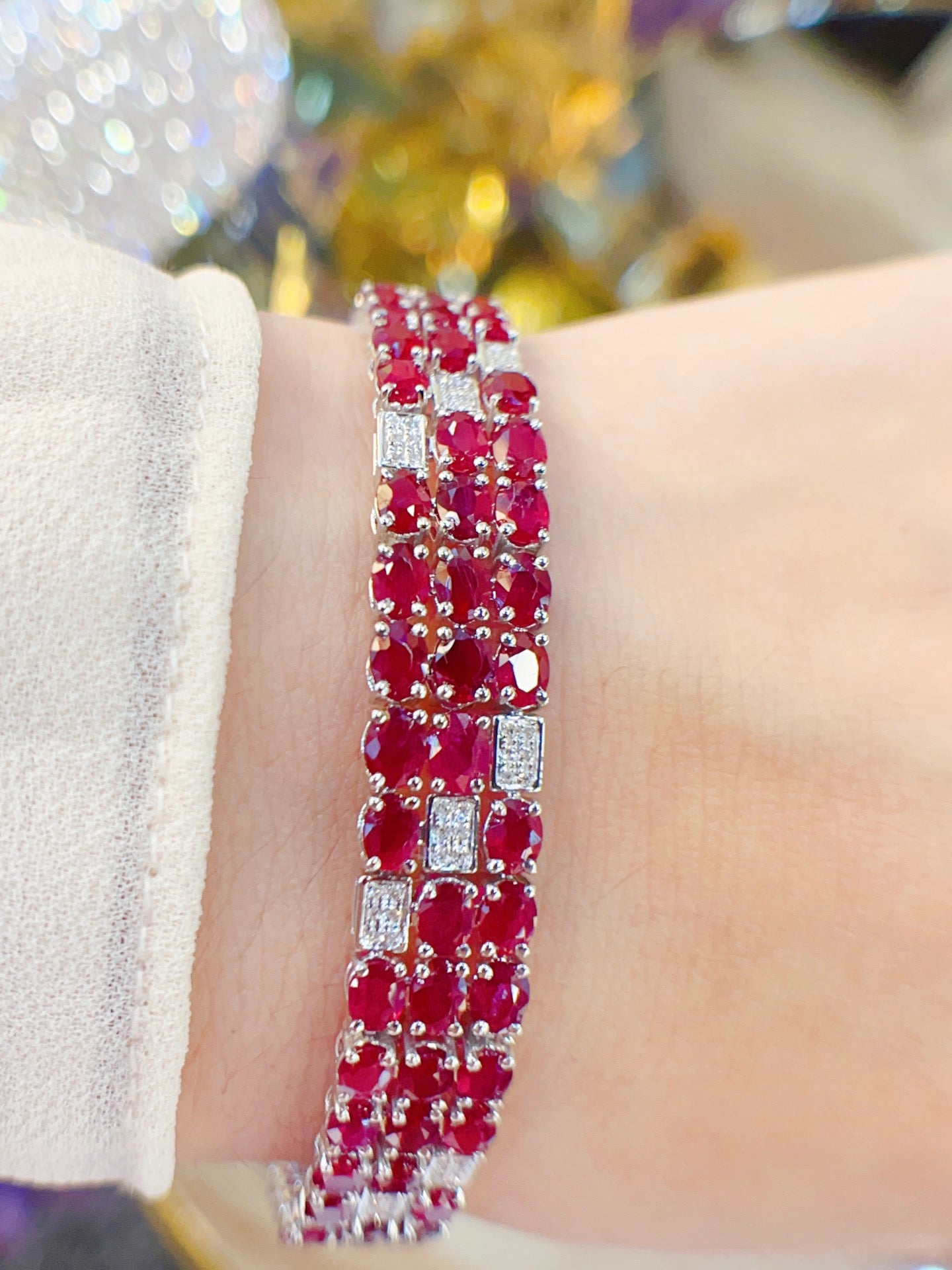 Luxury Natural Ruby Bracelet with Diamonds, Unique Art Deco Design, 18K Natural Diamond Bracelet, Wedding Bracelet, Anniversary Bracelet, Gift for you