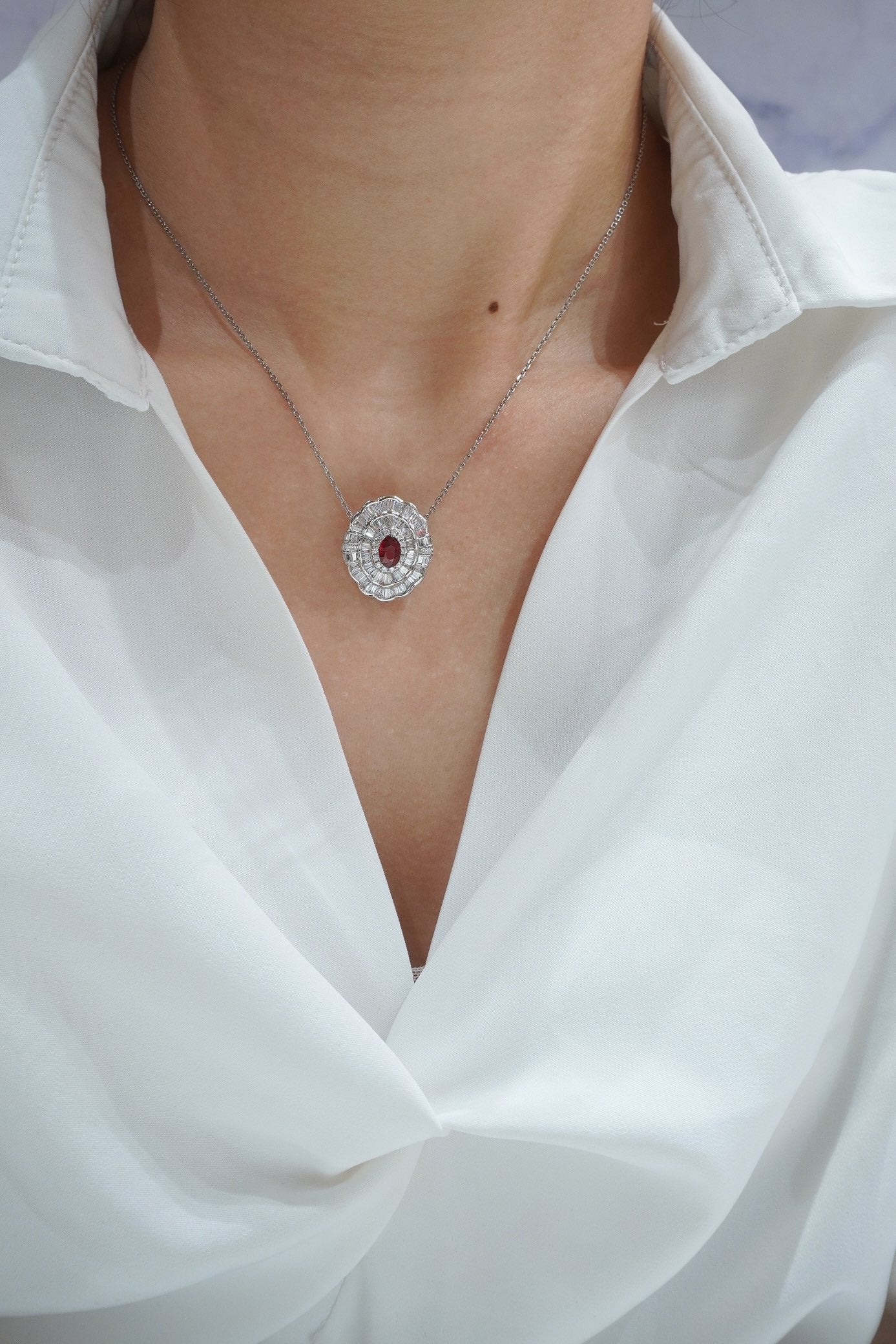 Natural Ruby Pendant, Brooch and Bracelet with Diamonds, Unique Design, Bridal Necklace, Anniversary Necklace, Gift for Her