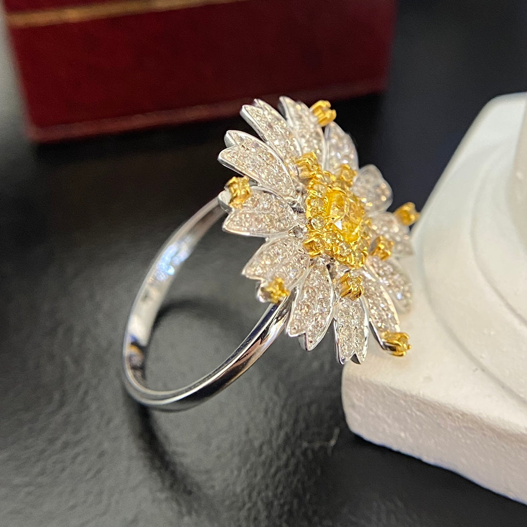 Natural Diamond Statement Ring, Unique Daisy Design, Bridal Wedding, Anniversary Ring, Gift for Her