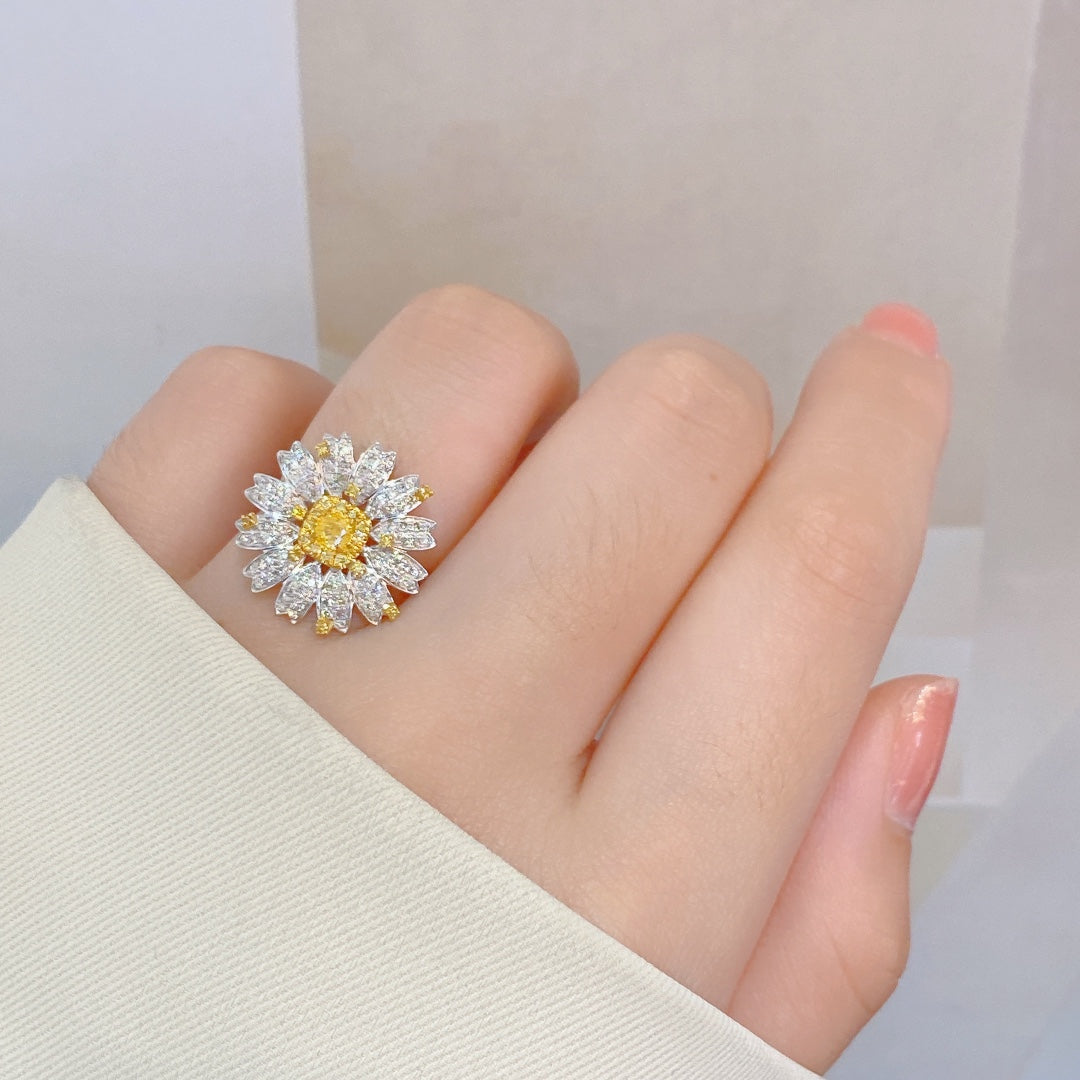 Natural Diamond Statement Ring, Unique Daisy Design, Bridal Wedding, Anniversary Ring, Gift for Her