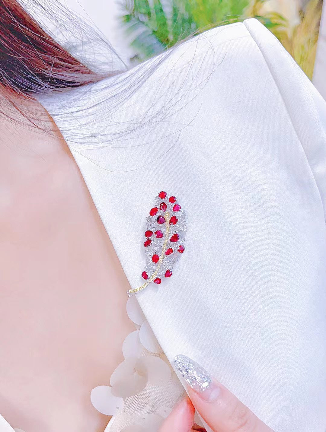 Luxury Natural Unheated Ruby Brooch and Pendant with Diamonds, Unique Design, Bridal Necklace