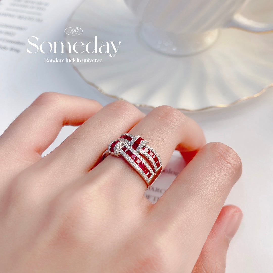 Natural Ruby Statement Ring with Diamonds, Unique Bow Tie Design, Bridal Wedding, Anniversary Ring, Gift for Her