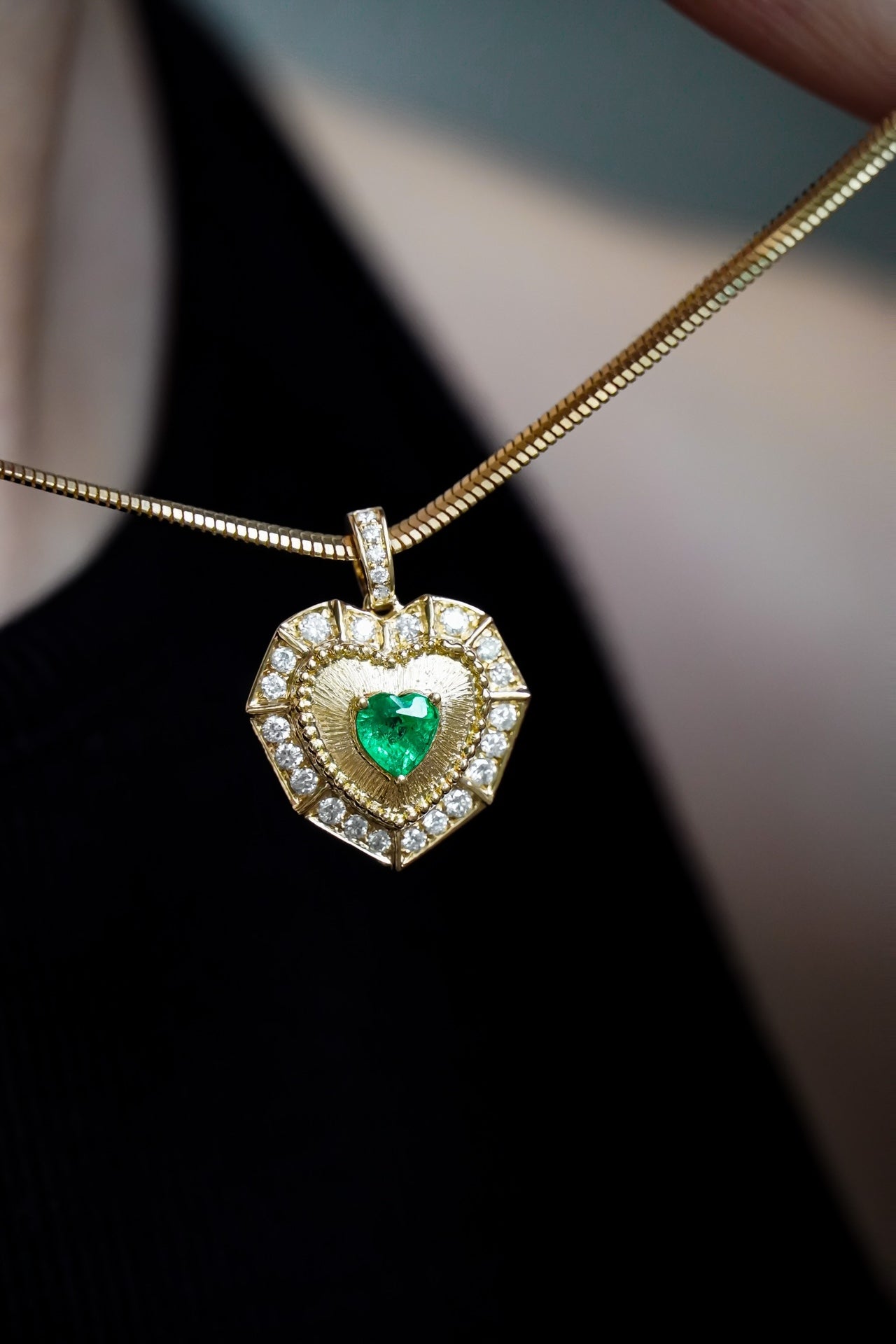 Natural Emerald Pendant, Unique Heart Design, Gift for her