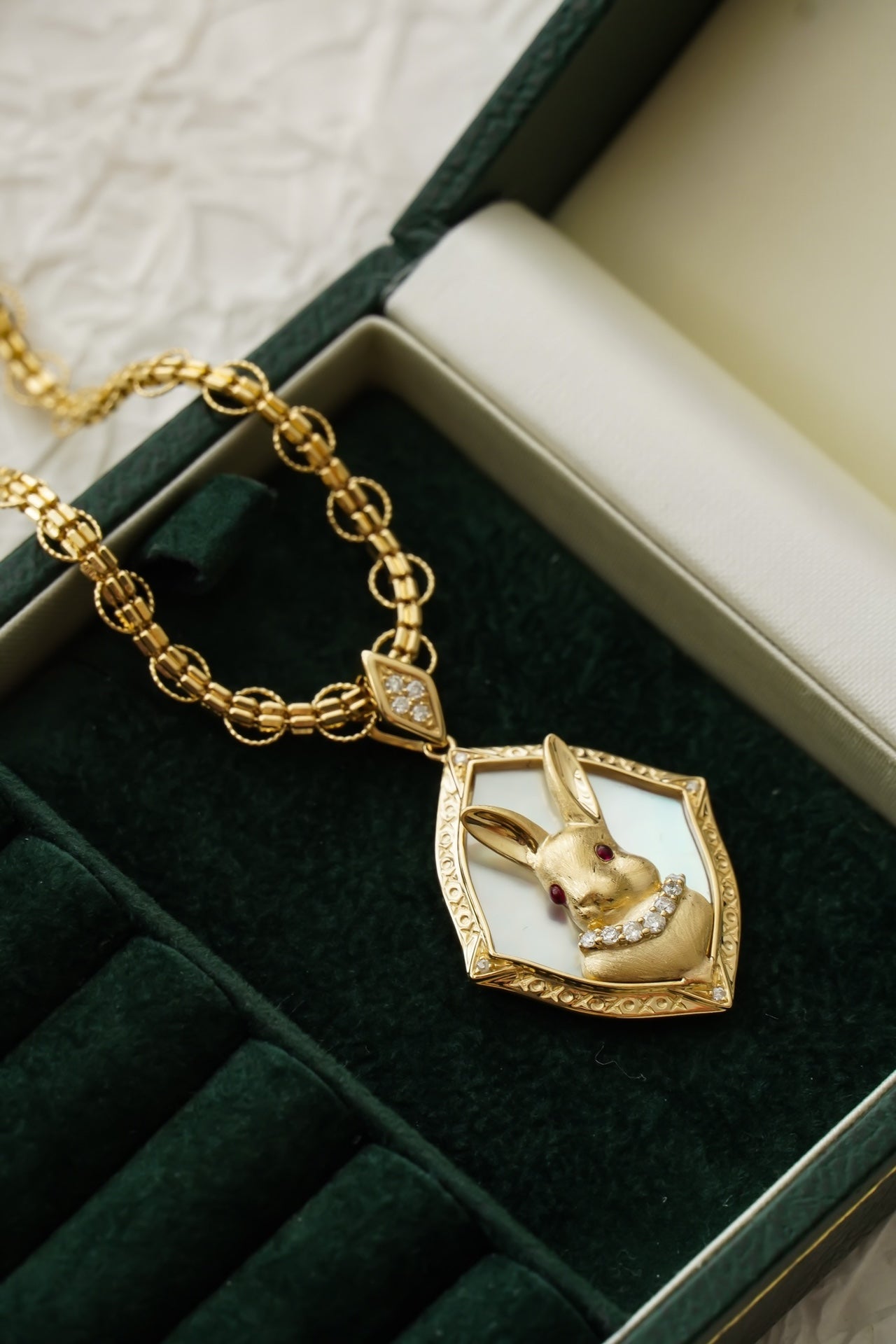 18K Natural Ruby Pendant, 18K Natural Emerald Pendant,  Unique Rabiit Design, Gift for her