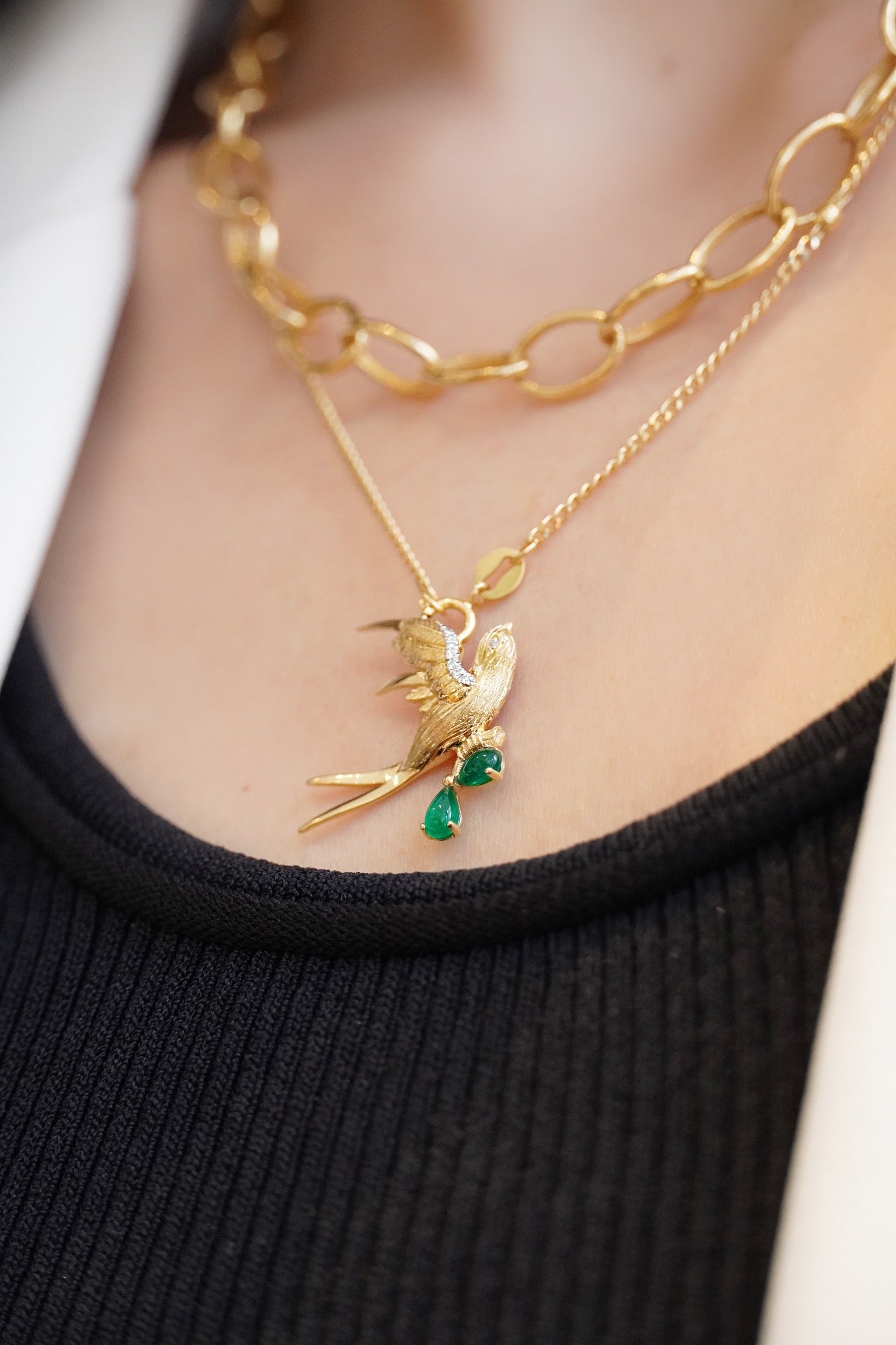 Natural Emerald Pendant, Unique Animal Design, Gift for her